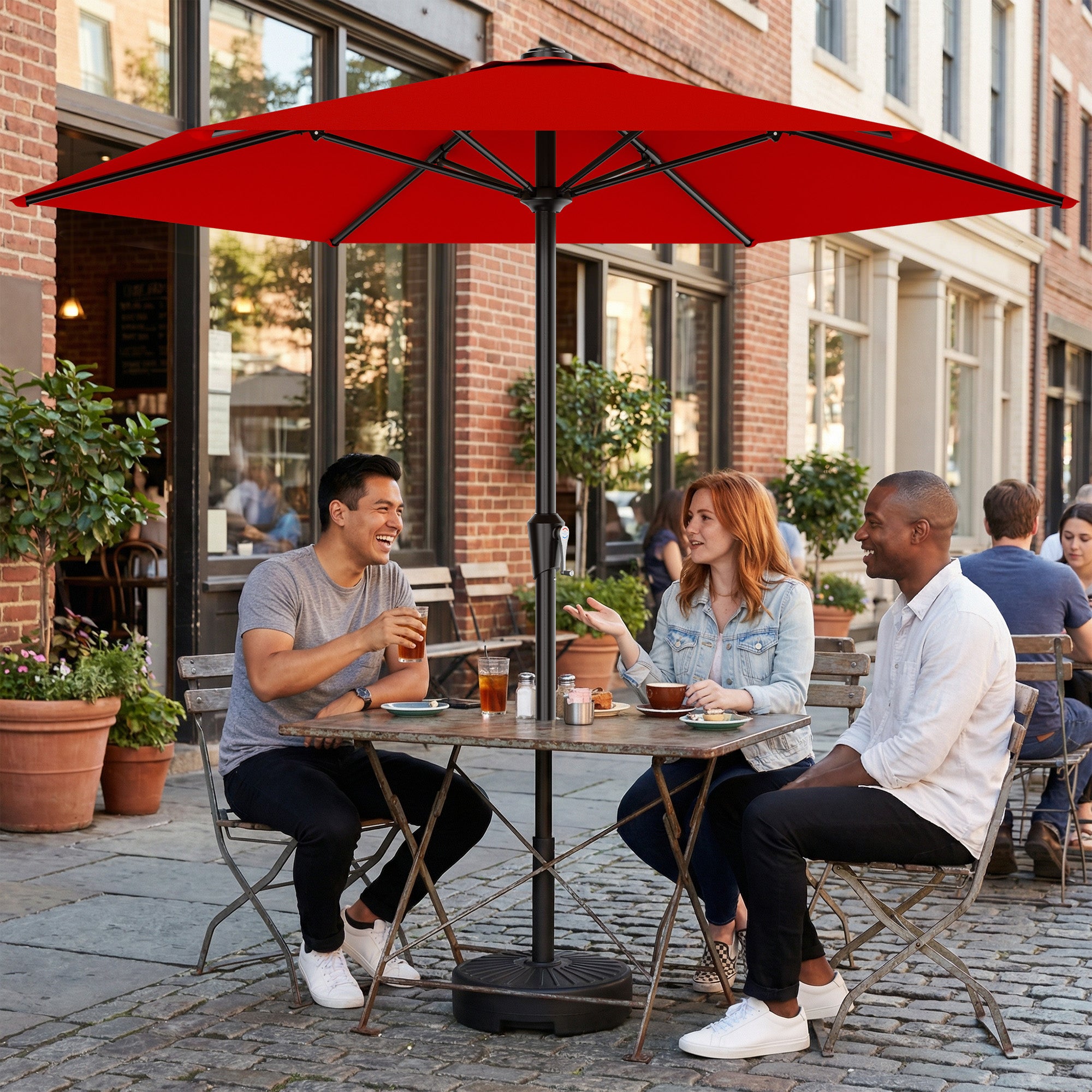 Easthome 9ft Patio Umbrella with Crank Lift System & 6 Sturdy Ribs Waterproof, Patio Table Umbrella Perfect for Poolside, Terrace, Beach and Outdoor Restaurant