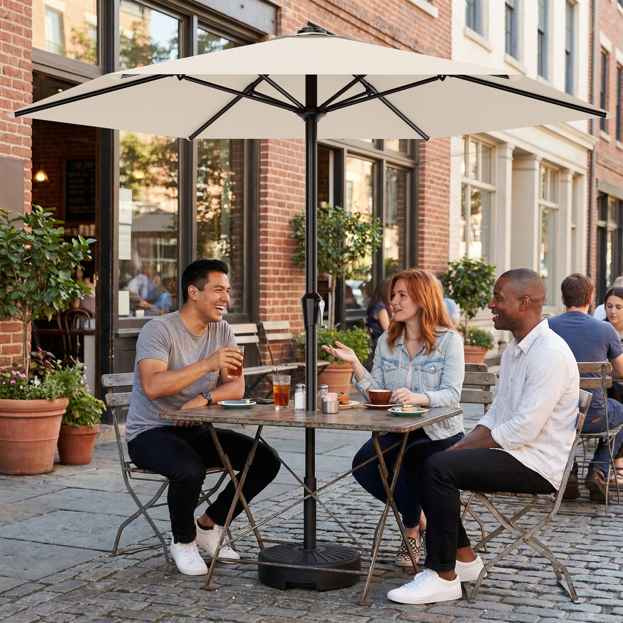 Easthome 9ft Patio Umbrella with Crank Lift System & 6 Sturdy Ribs Waterproof, Patio Table Umbrella Perfect for Poolside, Terrace, Beach and Outdoor Restaurant