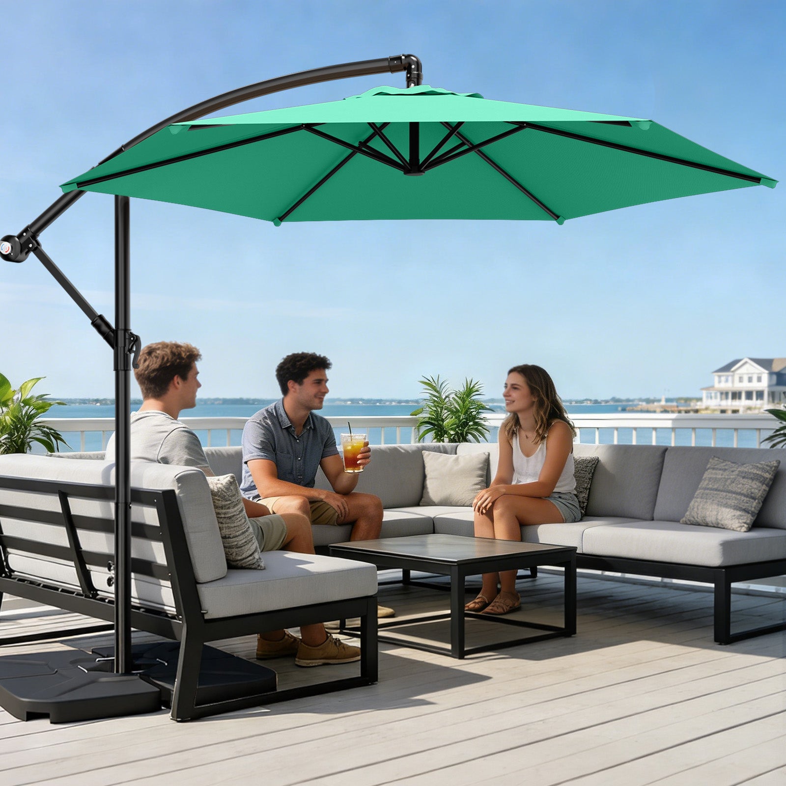 Easthome 10ft Offset Hanging Market Patio Umbrella for Backyard, Poolside, Lawn and Garden w/Easy Tilt Adjustment, Polyester Shade, 6 Ribs