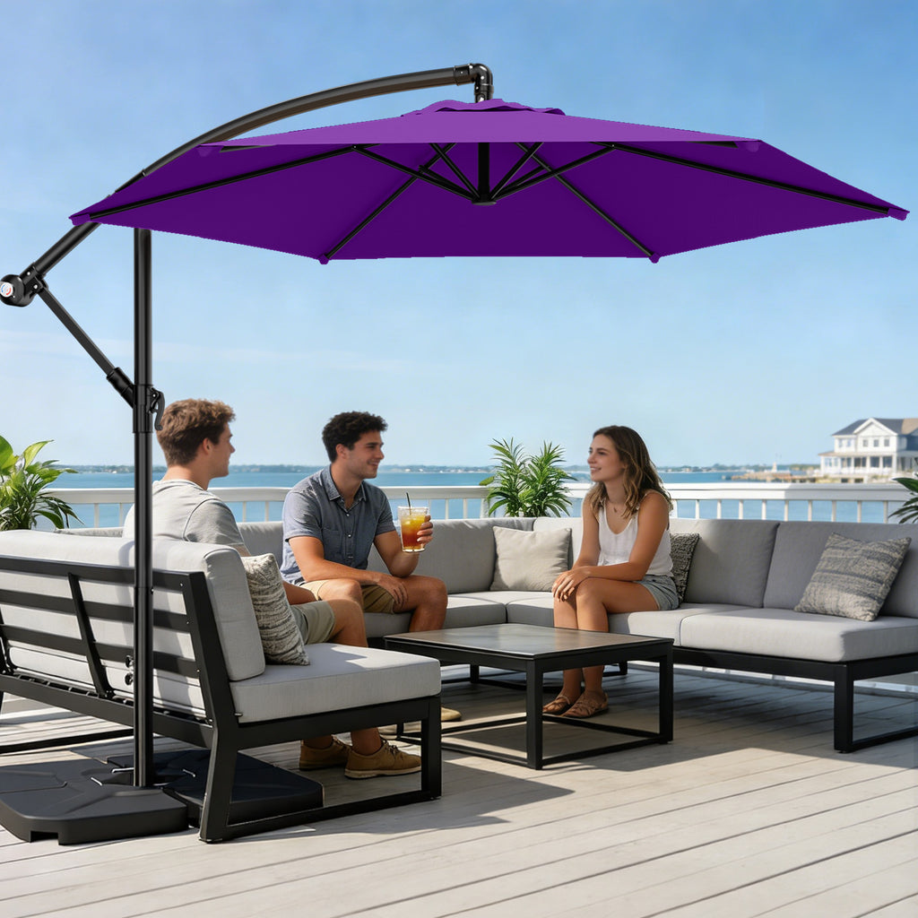 Easthome 10ft Offset Hanging Market Patio Umbrella for Backyard, Poolside, Lawn and Garden w/Easy Tilt Adjustment, Polyester Shade, 6 Ribs