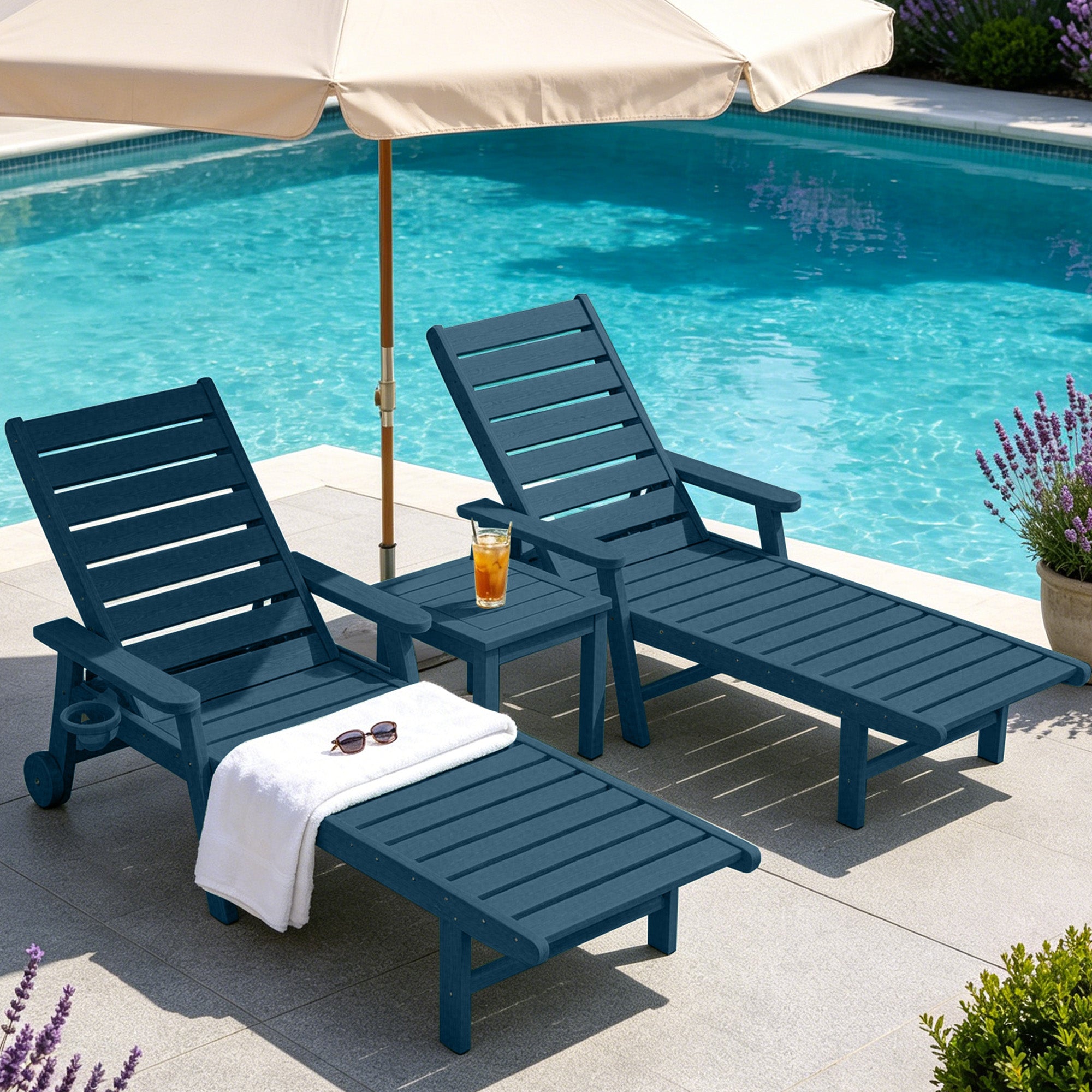 Easthome Adjustable Patio Chaise Lounge, Waterproof & Lightweight Outdoor Recliner for Poolside, Deck, Garden and Backyard