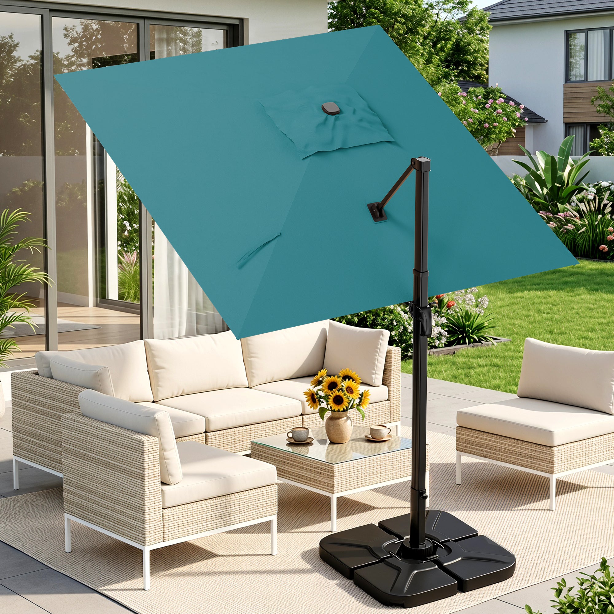 Easthome 10 × 10FT Square Cantilever Patio Umbrella, 360° Rotating Offset Umbrella with Crank, 8 ribs, Outdoor Hanging Roman Umbrella for Garden Deck Backyard