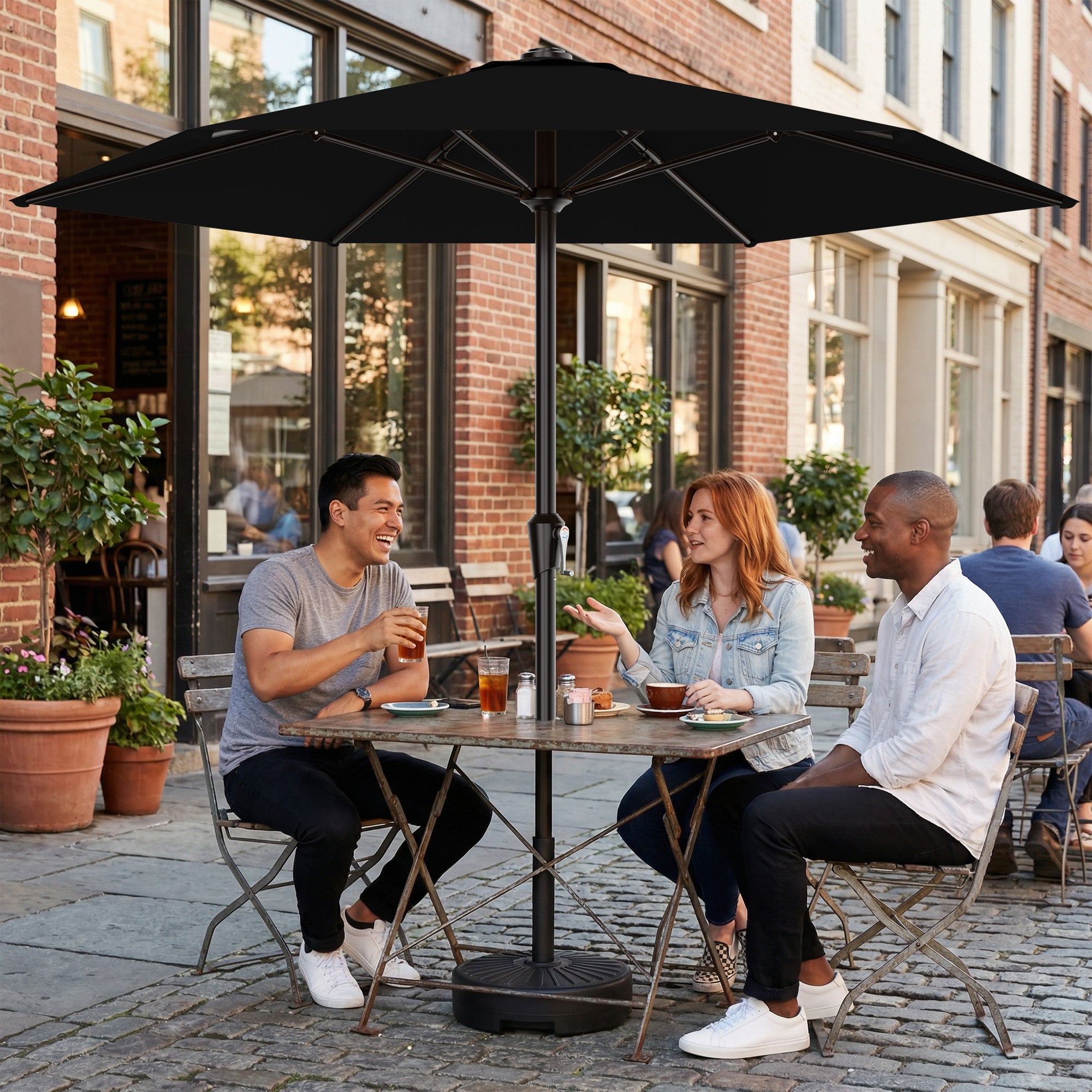 Easthome 9ft Patio Umbrella with Crank Lift System & 6 Sturdy Ribs Waterproof, Patio Table Umbrella Perfect for Poolside, Terrace, Beach and Outdoor Restaurant