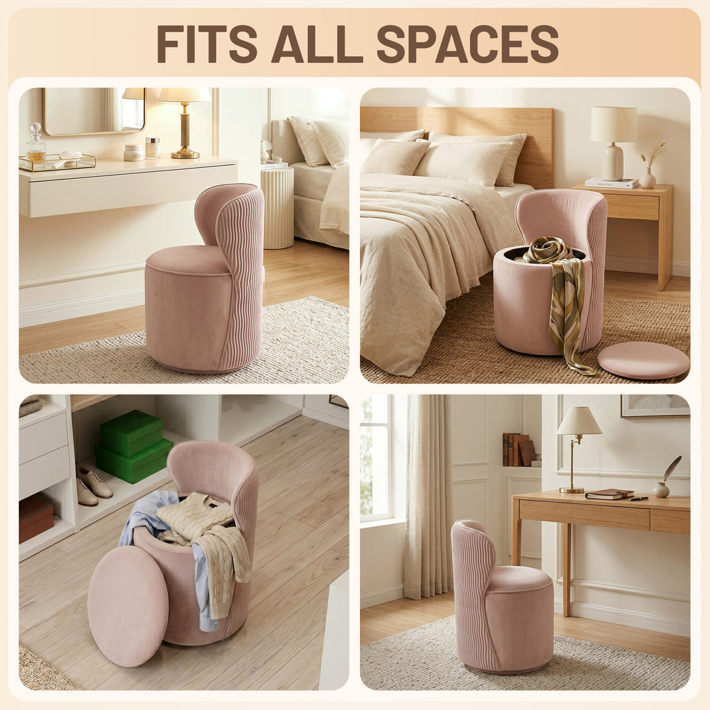Easthome 360° Swivel Storage Vanity Stool, Hidden Storage Makeup Ottoman Chair for Bedroom, Study, Living Room, Dresser