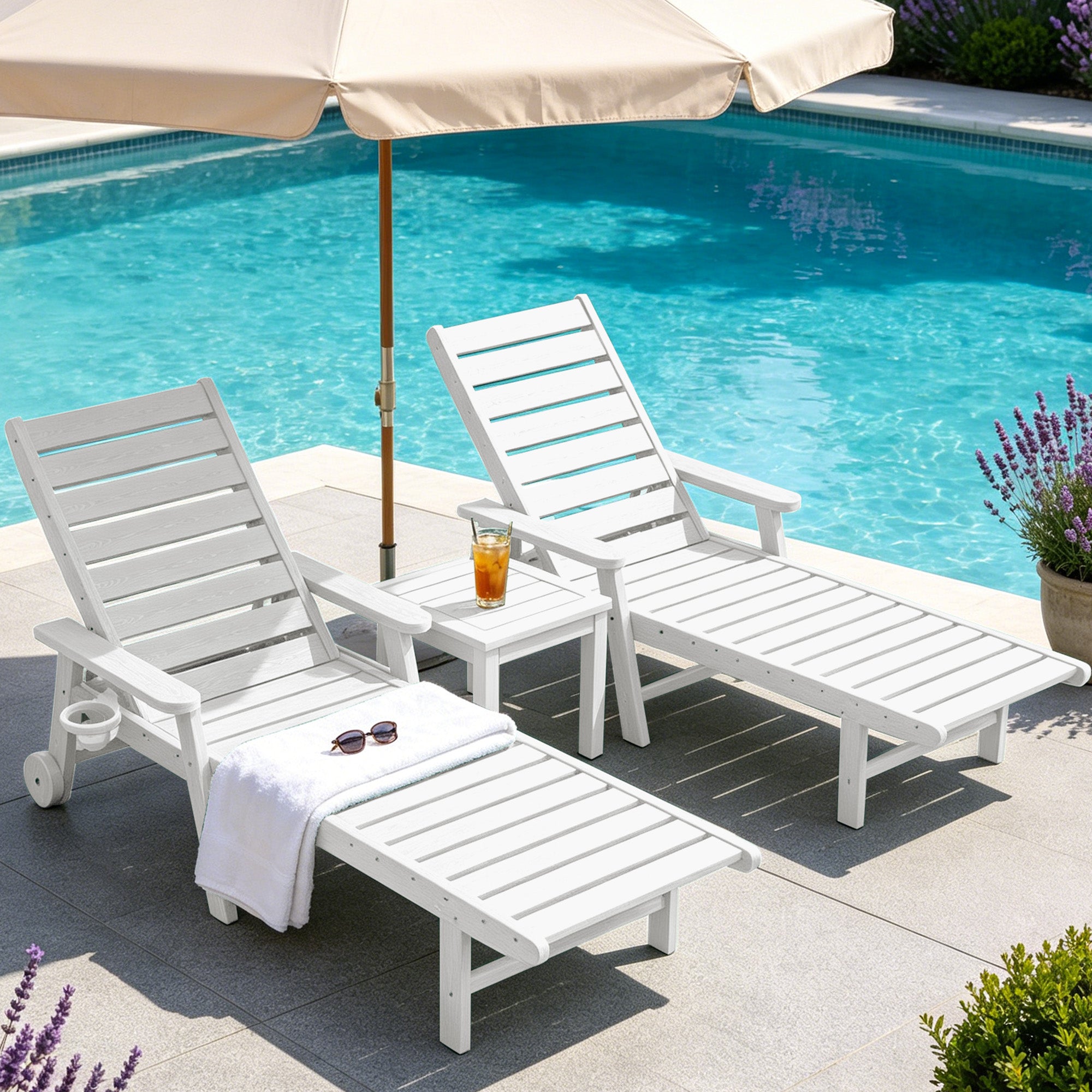 Easthome Adjustable Patio Chaise Lounge, Waterproof & Lightweight Outdoor Recliner for Poolside, Deck, Garden and Backyard