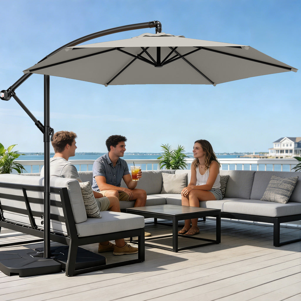 Easthome 10ft Offset Hanging Market Patio Umbrella for Backyard, Poolside, Lawn and Garden w/Easy Tilt Adjustment, Polyester Shade, 6 Ribs