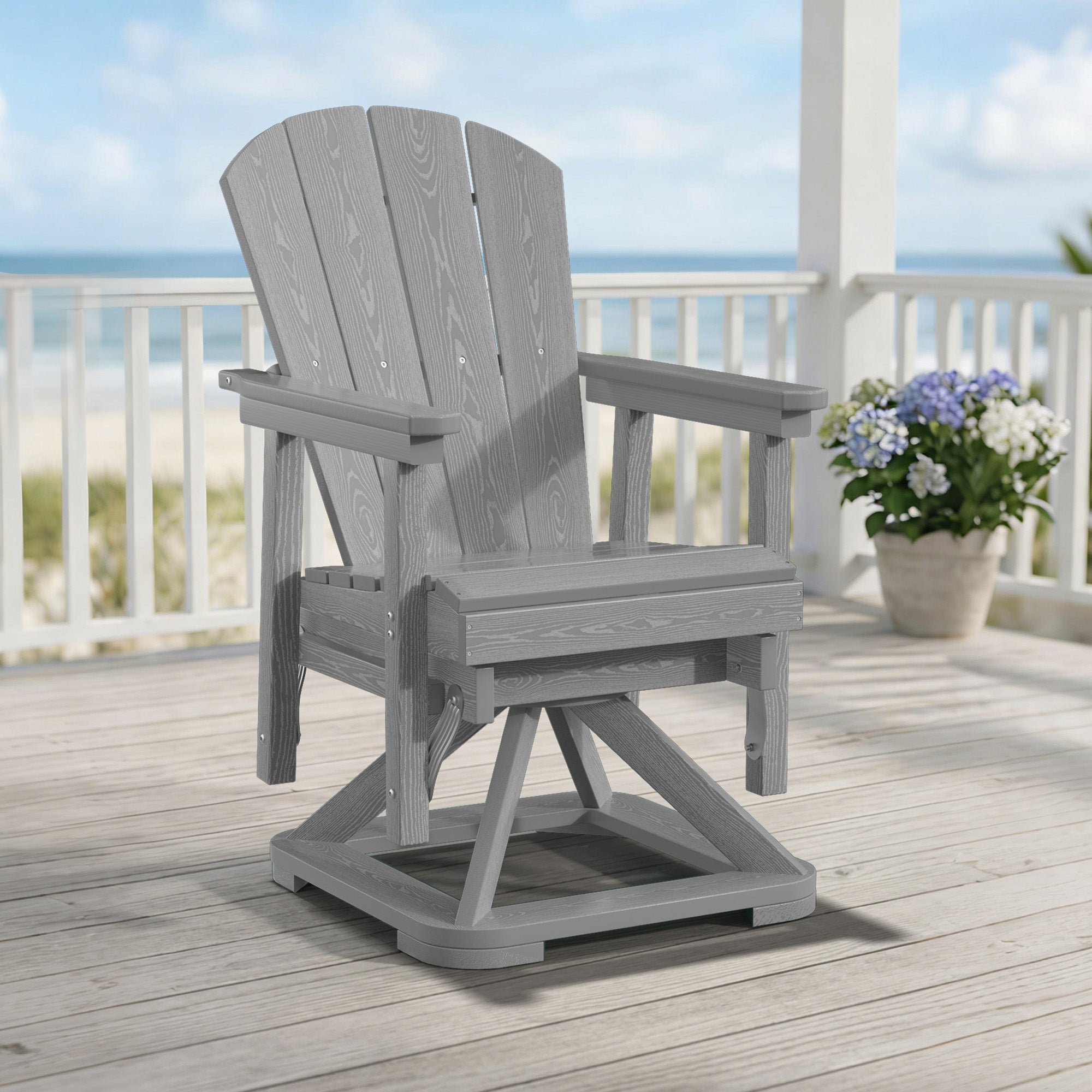 Easthome 360°Swivel Glider Adirondack Chair All-Weather HDPE Outdoor Rocking Chair with Ergonomic Backrest, Outdoor Swivel Rocker for Patio, Porch & Deck