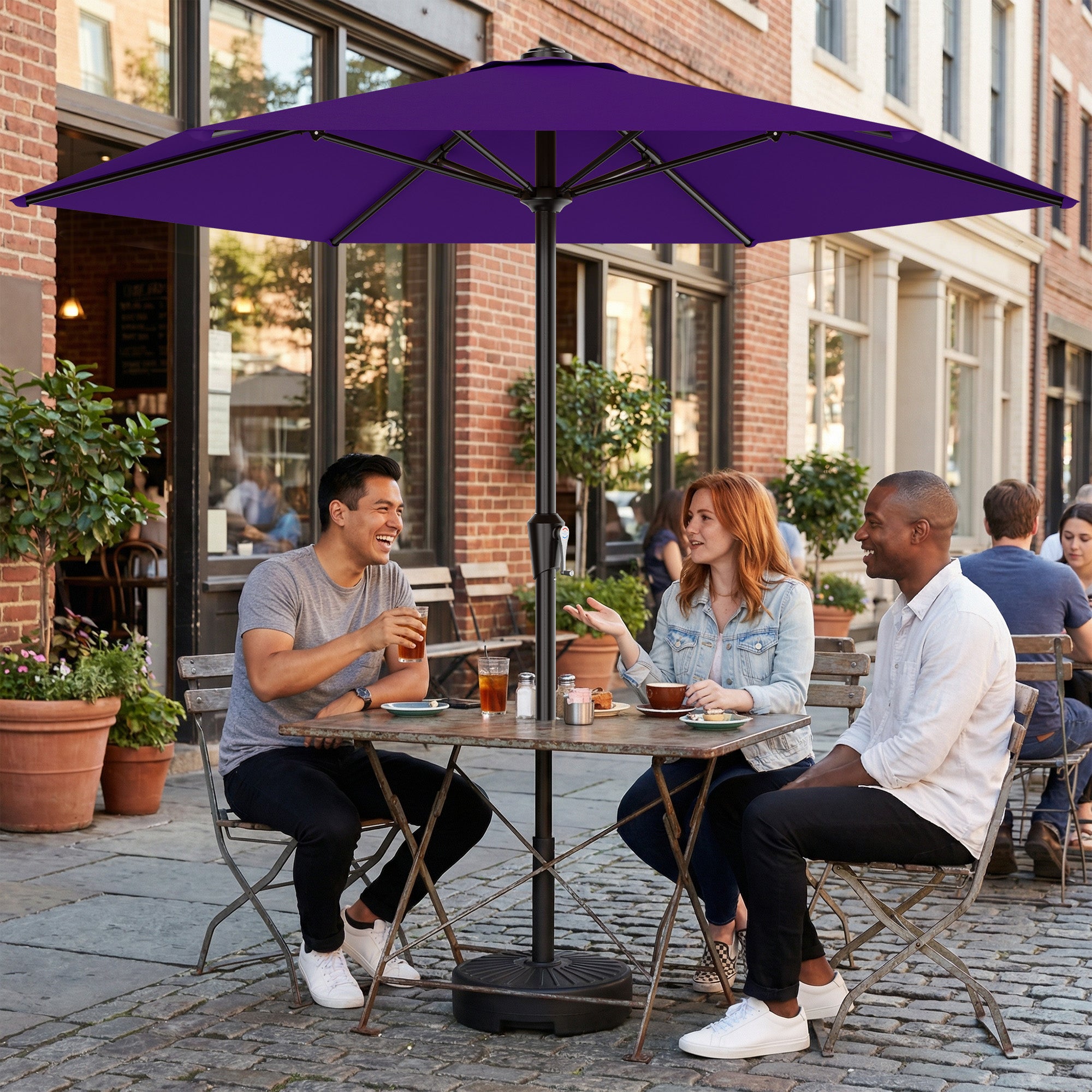 Easthome 9ft Patio Umbrella with Crank Lift System & 6 Sturdy Ribs Waterproof, Patio Table Umbrella Perfect for Poolside, Terrace, Beach and Outdoor Restaurant