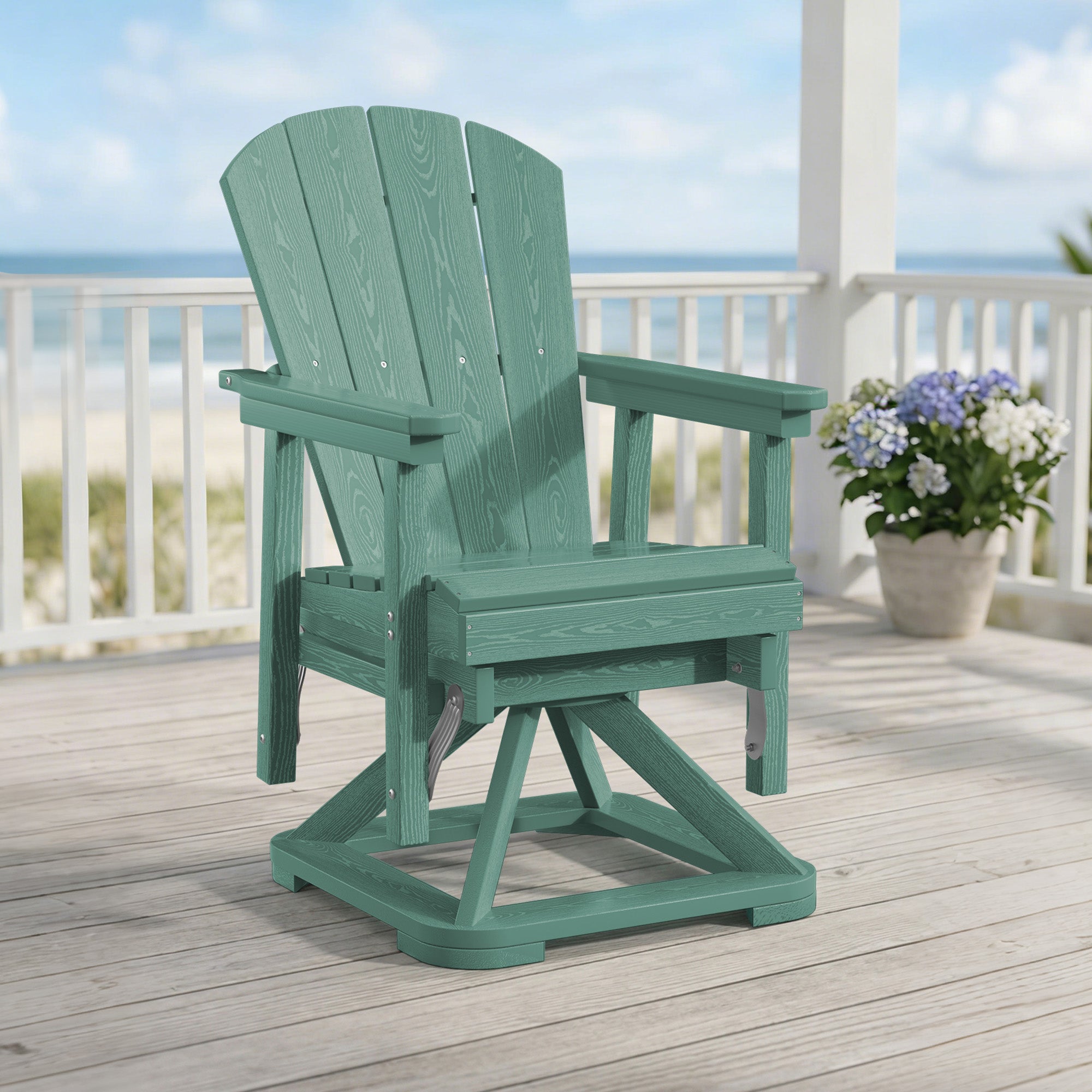 Easthome 360°Swivel Glider Adirondack Chair All-Weather HDPE Outdoor Rocking Chair with Ergonomic Backrest, Outdoor Swivel Rocker for Patio, Porch & Deck