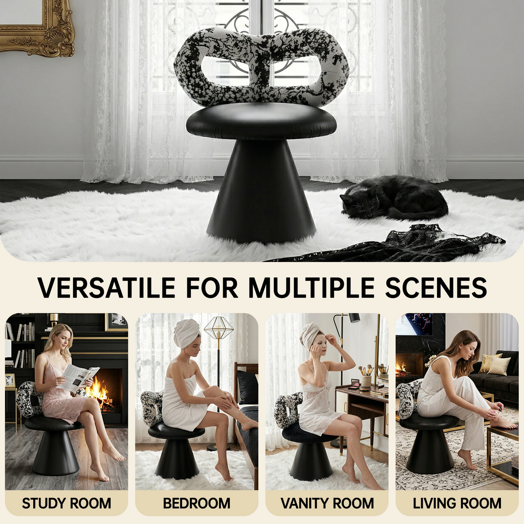 Easthome 360°Swivel Vanity Stool, Stain-Proof, Waterproof Round Bowtie Back Makeup Chair for Bedroom, Living Room, Vanity Room, Study