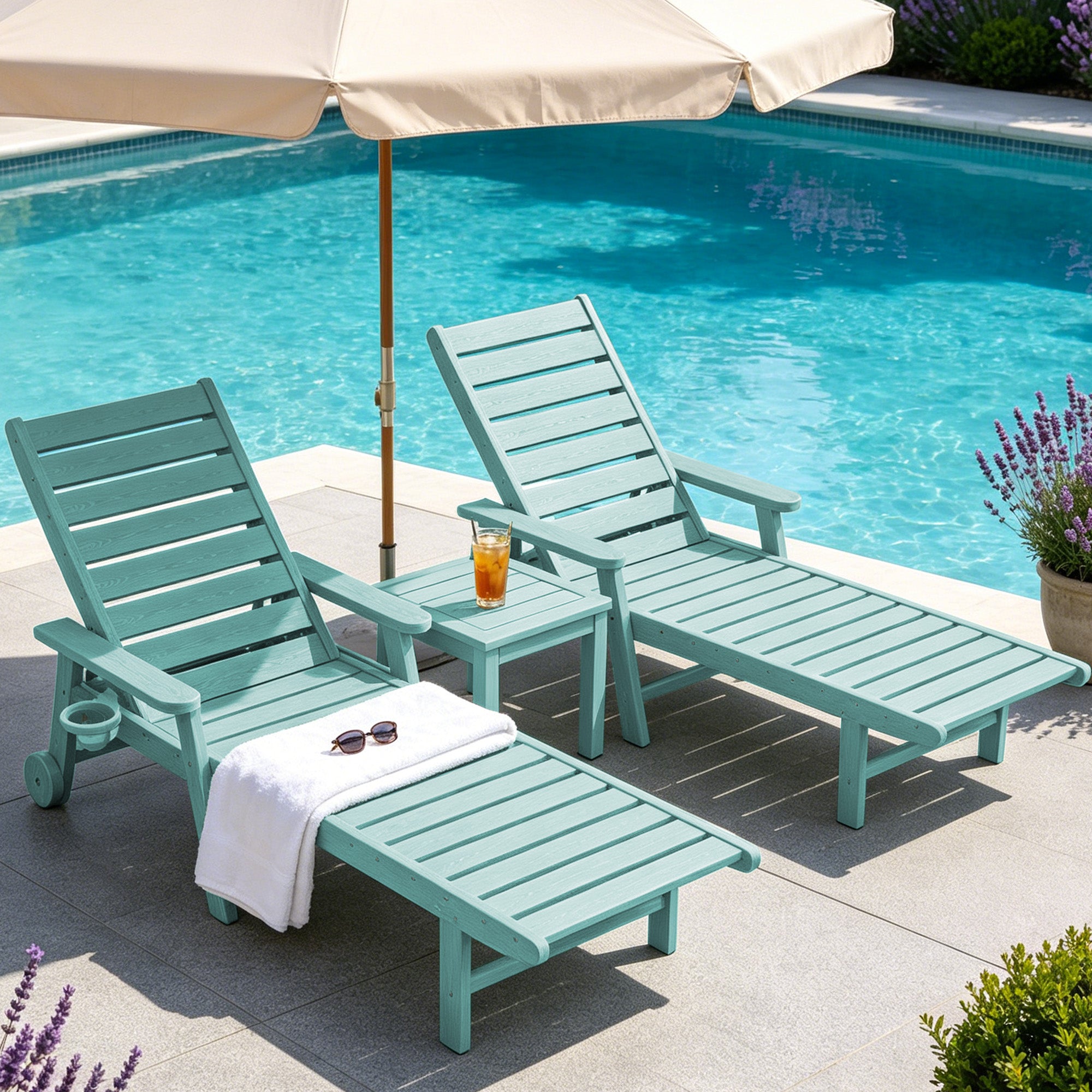 Easthome Adjustable Patio Chaise Lounge, Waterproof & Lightweight Outdoor Recliner for Poolside, Deck, Garden and Backyard
