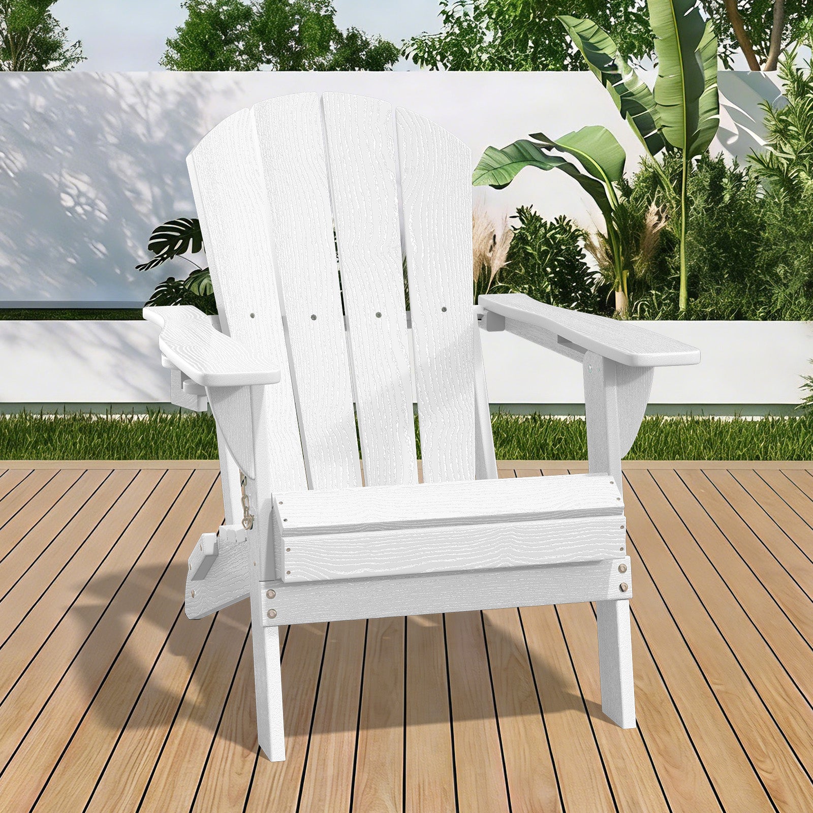 Easthome Adirondack Chair, HDPE All-Weather Outdoor Patio Lounge Chair with Cup Holder & 380lb Capacity for Deck, Garden, Poolside, Backyard