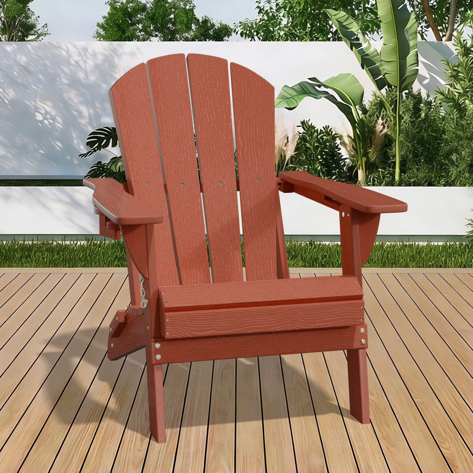 Easthome Adirondack Chair, HDPE All-Weather Outdoor Patio Lounge Chair with Cup Holder & 380lb Capacity for Deck, Garden, Poolside, Backyard