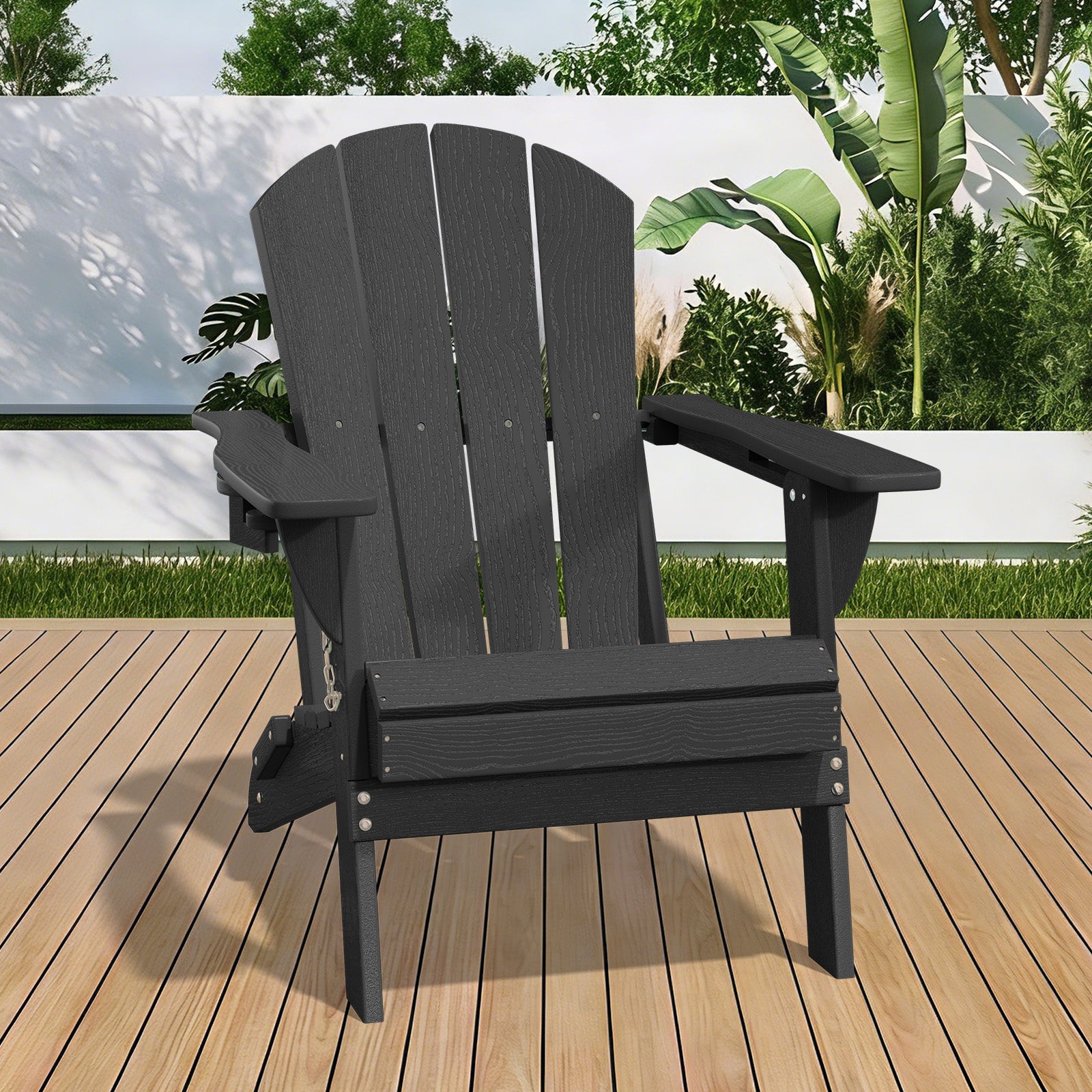 Easthome Adirondack Chair, HDPE All-Weather Outdoor Patio Lounge Chair with Cup Holder & 380lb Capacity for Deck, Garden, Poolside, Backyard
