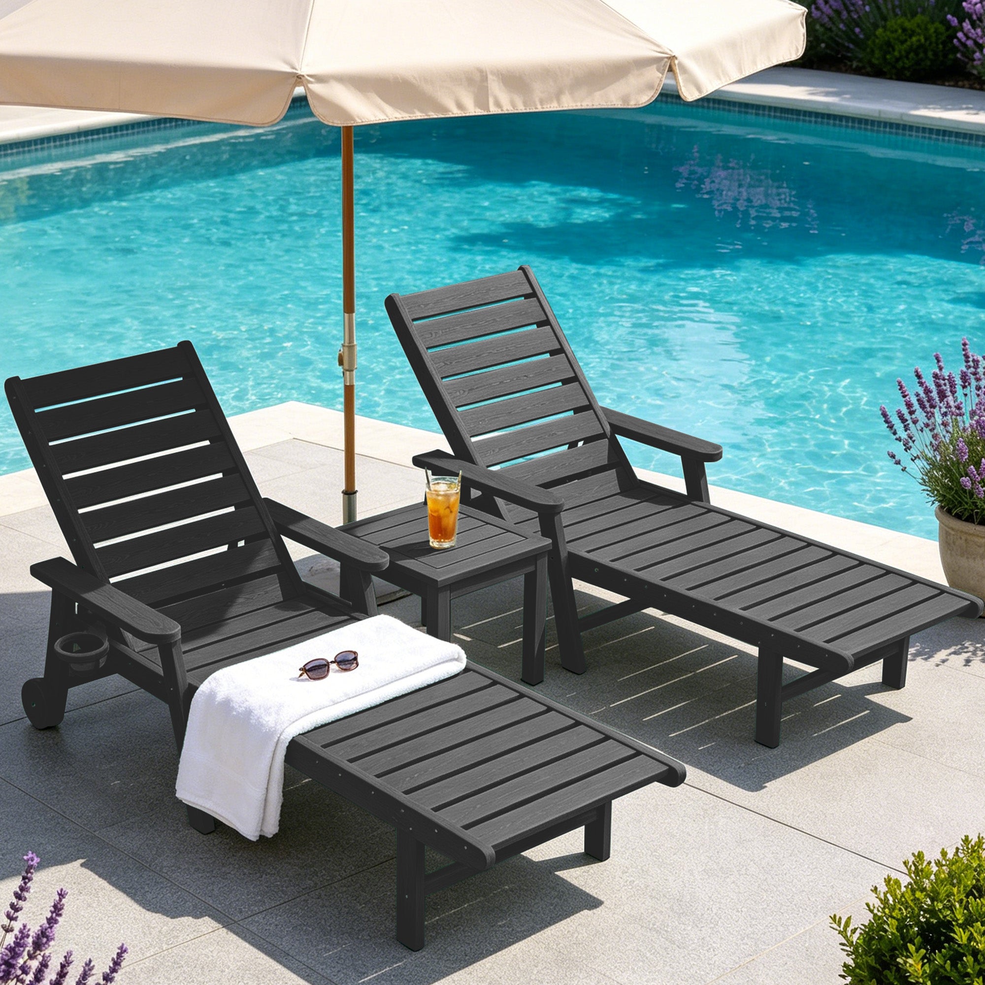 Easthome Adjustable Patio Chaise Lounge, Waterproof & Lightweight Outdoor Recliner for Poolside, Deck, Garden and Backyard