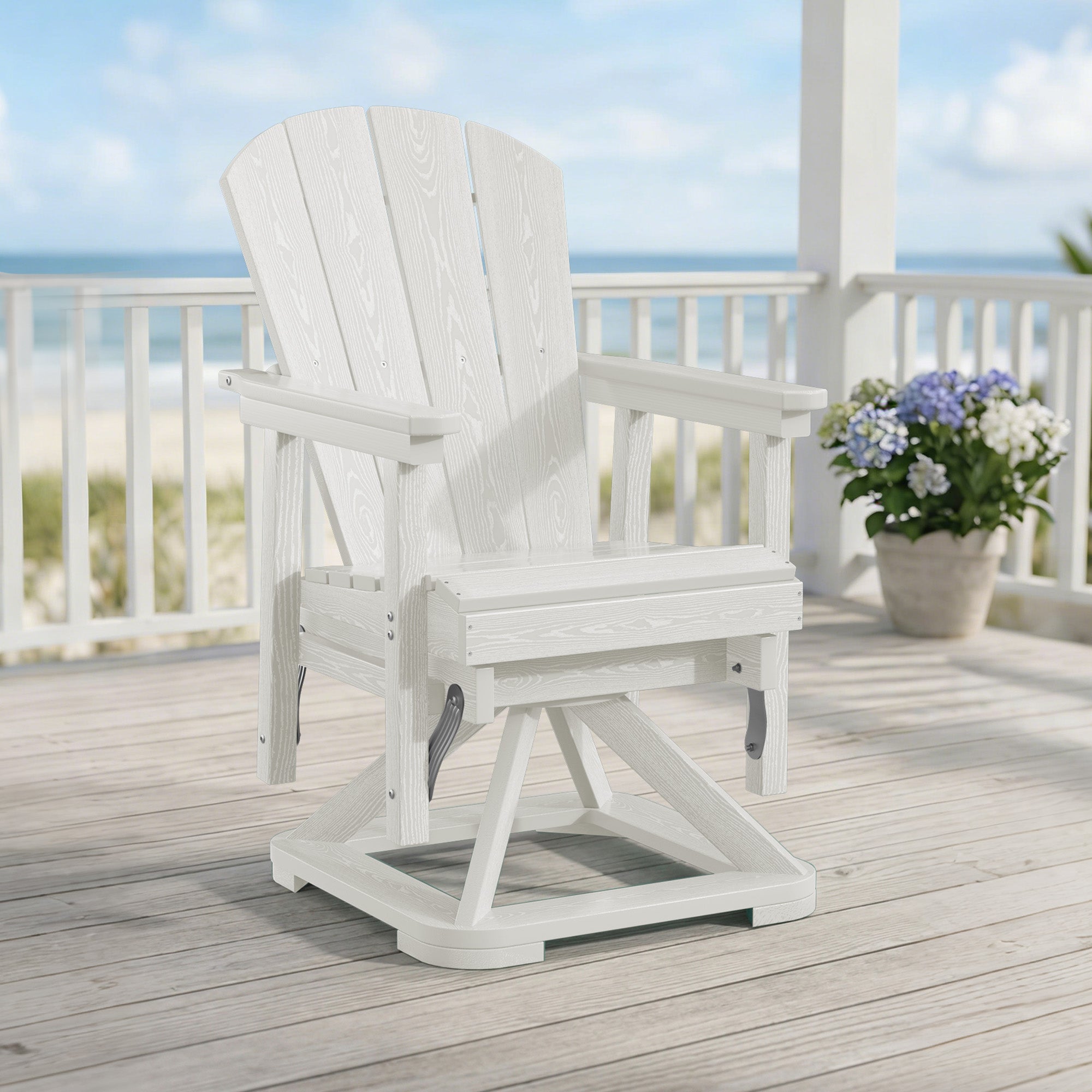 Easthome 360°Swivel Glider Adirondack Chair All-Weather HDPE Outdoor Rocking Chair with Ergonomic Backrest, Outdoor Swivel Rocker for Patio, Porch & Deck