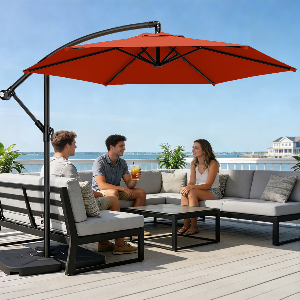 Easthome 10ft Offset Hanging Market Patio Umbrella for Backyard, Poolside, Lawn and Garden w/Easy Tilt Adjustment, Polyester Shade, 6 Ribs