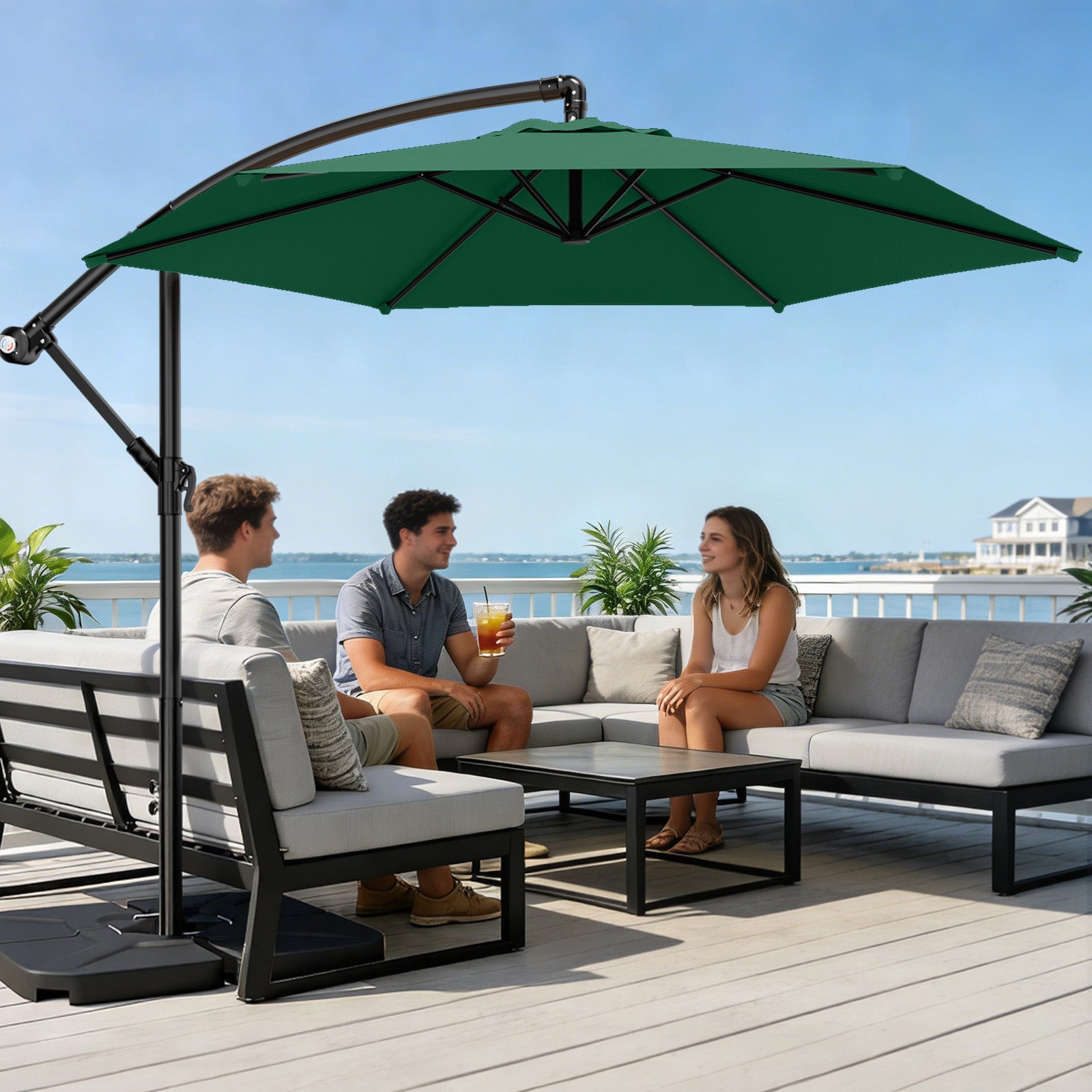 Easthome 10ft Offset Hanging Market Patio Umbrella for Backyard, Poolside, Lawn and Garden w/Easy Tilt Adjustment, Polyester Shade, 6 Ribs
