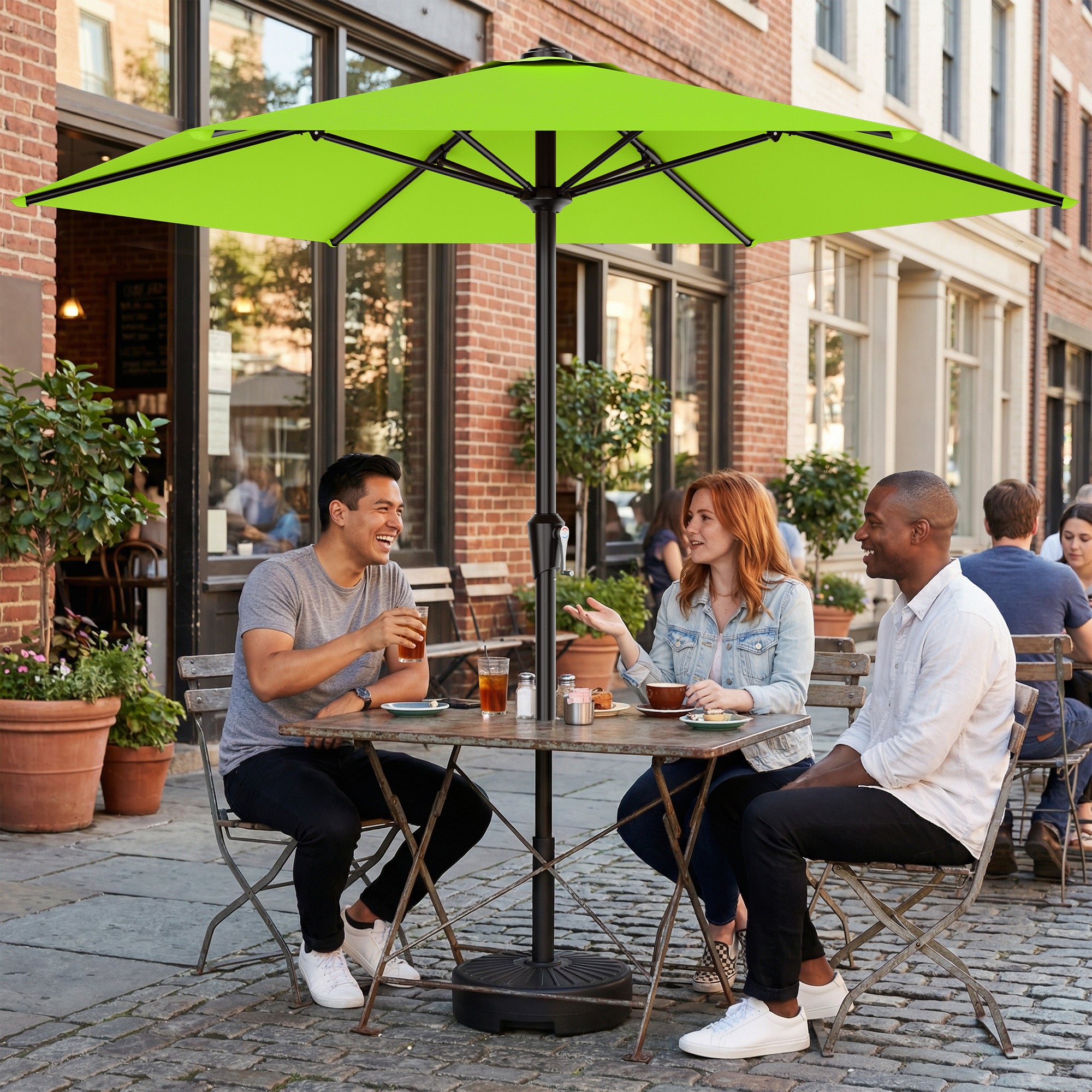 Easthome 9ft Patio Umbrella with Crank Lift System & 6 Sturdy Ribs Waterproof, Patio Table Umbrella Perfect for Poolside, Terrace, Beach and Outdoor Restaurant