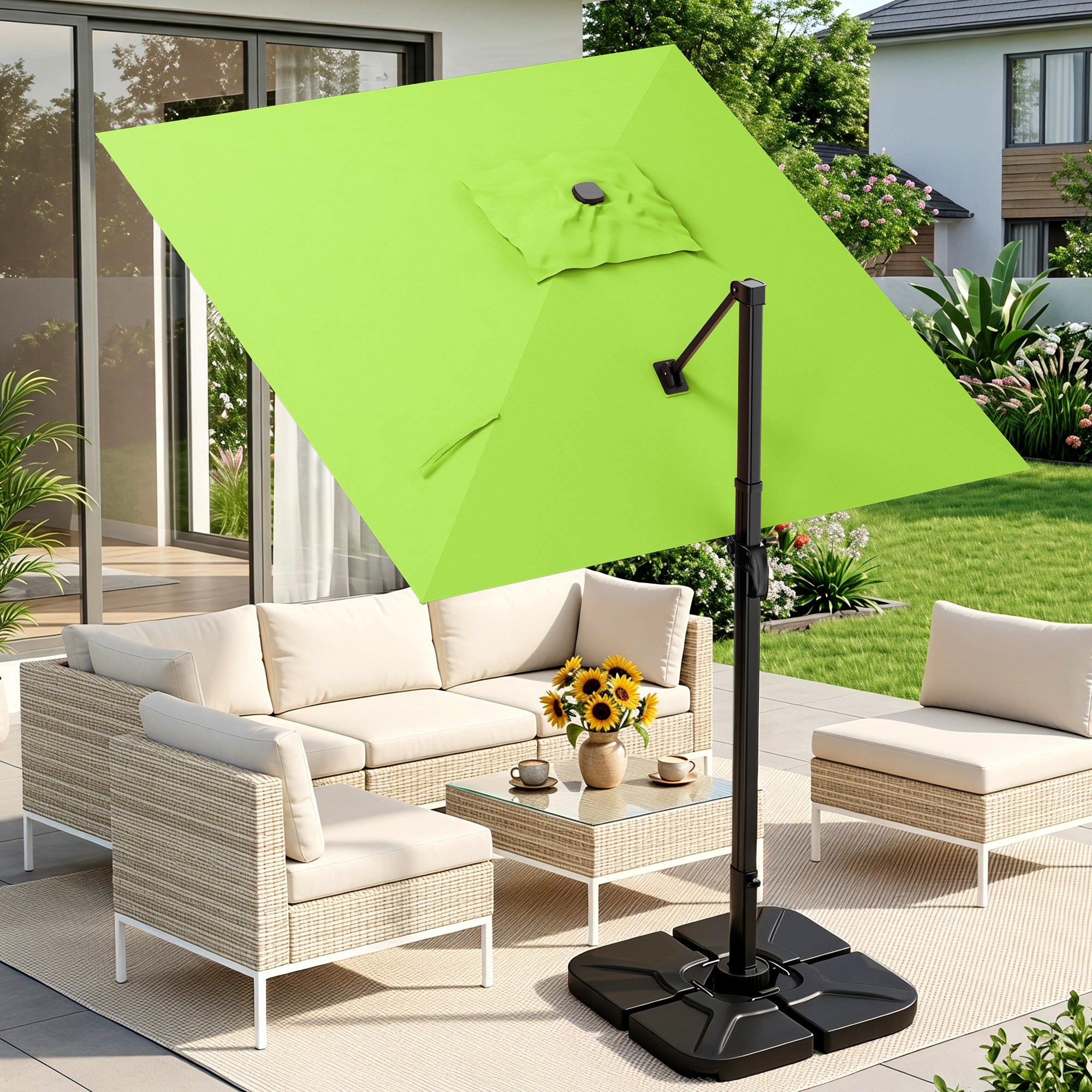Easthome 10 × 10FT Square Cantilever Patio Umbrella, 360° Rotating Offset Umbrella with Crank, 8 ribs, Outdoor Hanging Roman Umbrella for Garden Deck Backyard