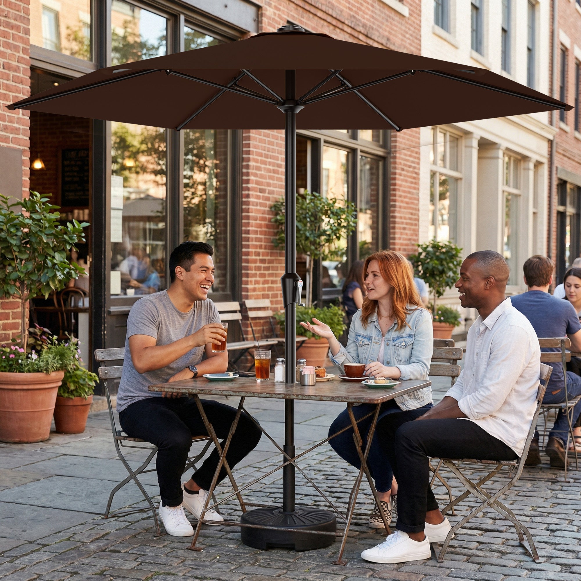 Easthome 9ft Patio Umbrella with Crank Lift System & 6 Sturdy Ribs Waterproof, Patio Table Umbrella Perfect for Poolside, Terrace, Beach and Outdoor Restaurant