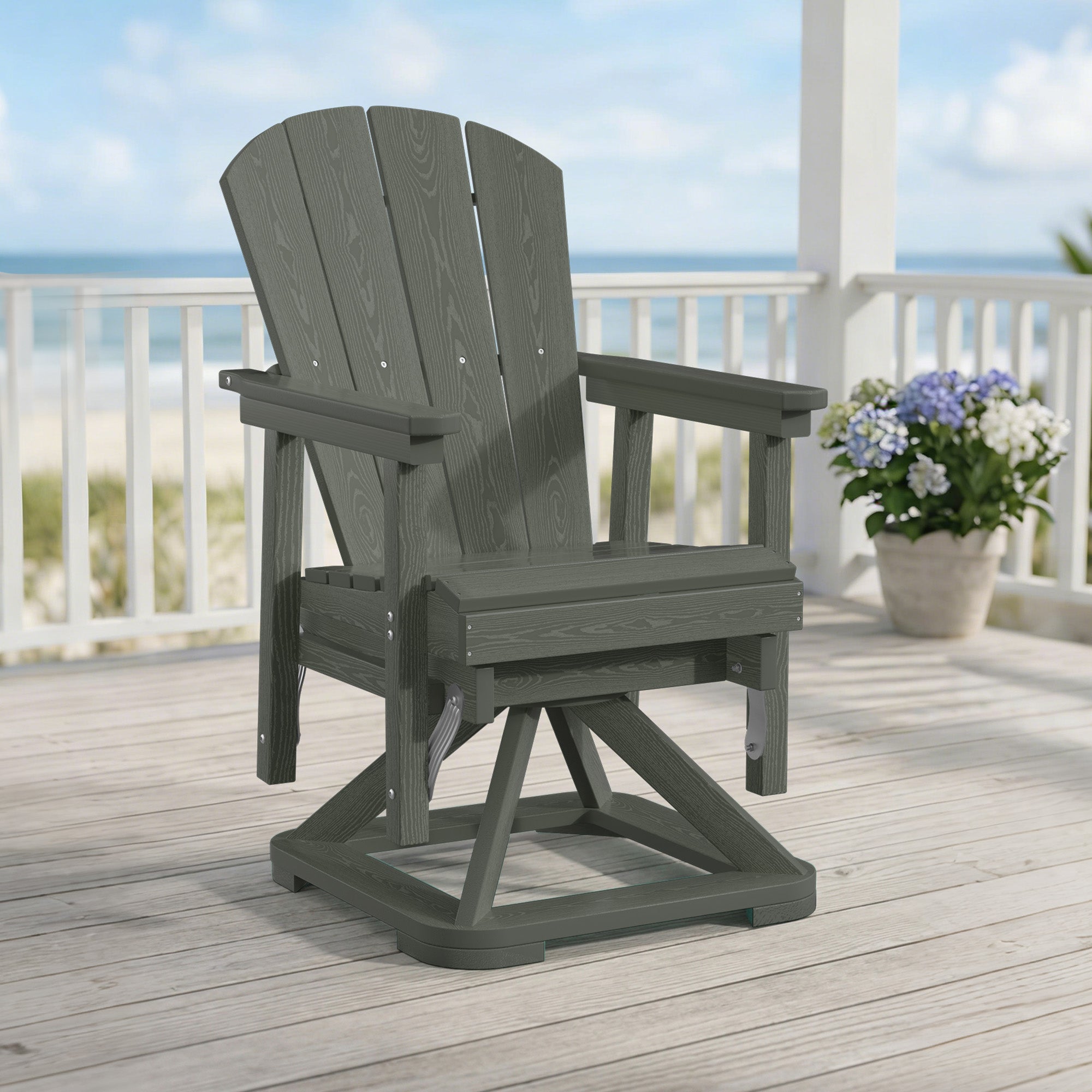 Easthome 360°Swivel Glider Adirondack Chair All-Weather HDPE Outdoor Rocking Chair with Ergonomic Backrest, Outdoor Swivel Rocker for Patio, Porch & Deck