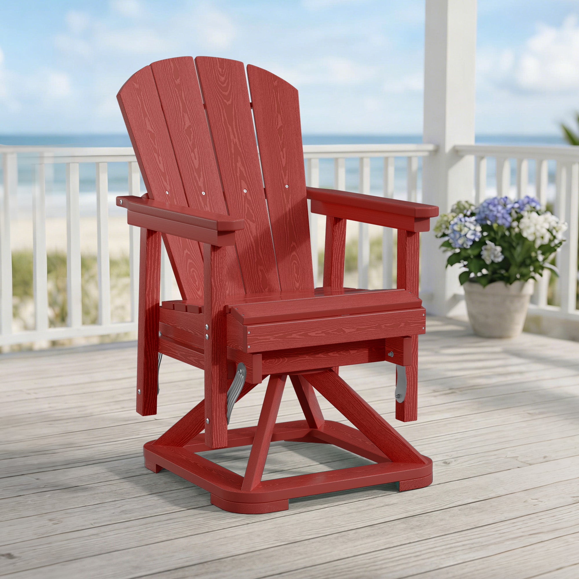 Easthome 360°Swivel Glider Adirondack Chair All-Weather HDPE Outdoor Rocking Chair with Ergonomic Backrest, Outdoor Swivel Rocker for Patio, Porch & Deck