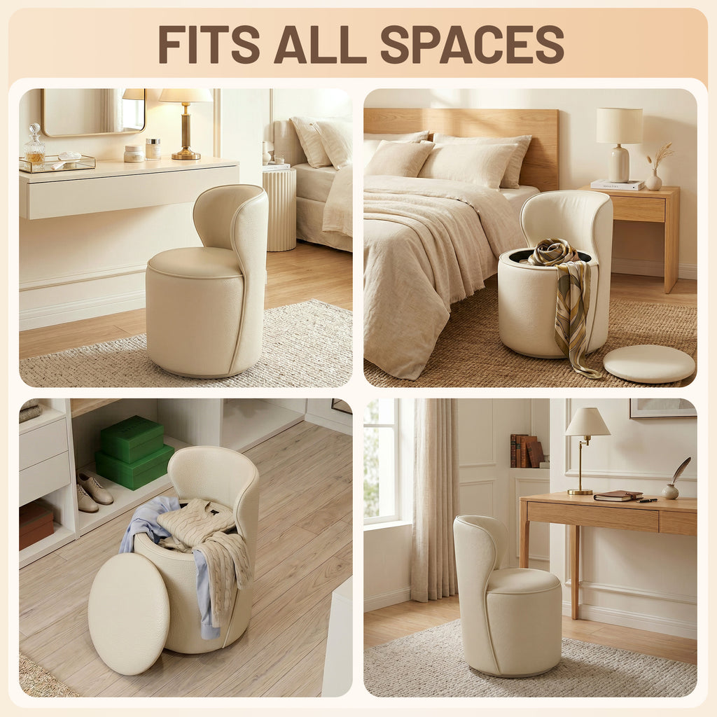 Easthome 360° Swivel Storage Vanity Stool, Hidden Storage Makeup Ottoman Chair for Bedroom, Study, Living Room, Dresser