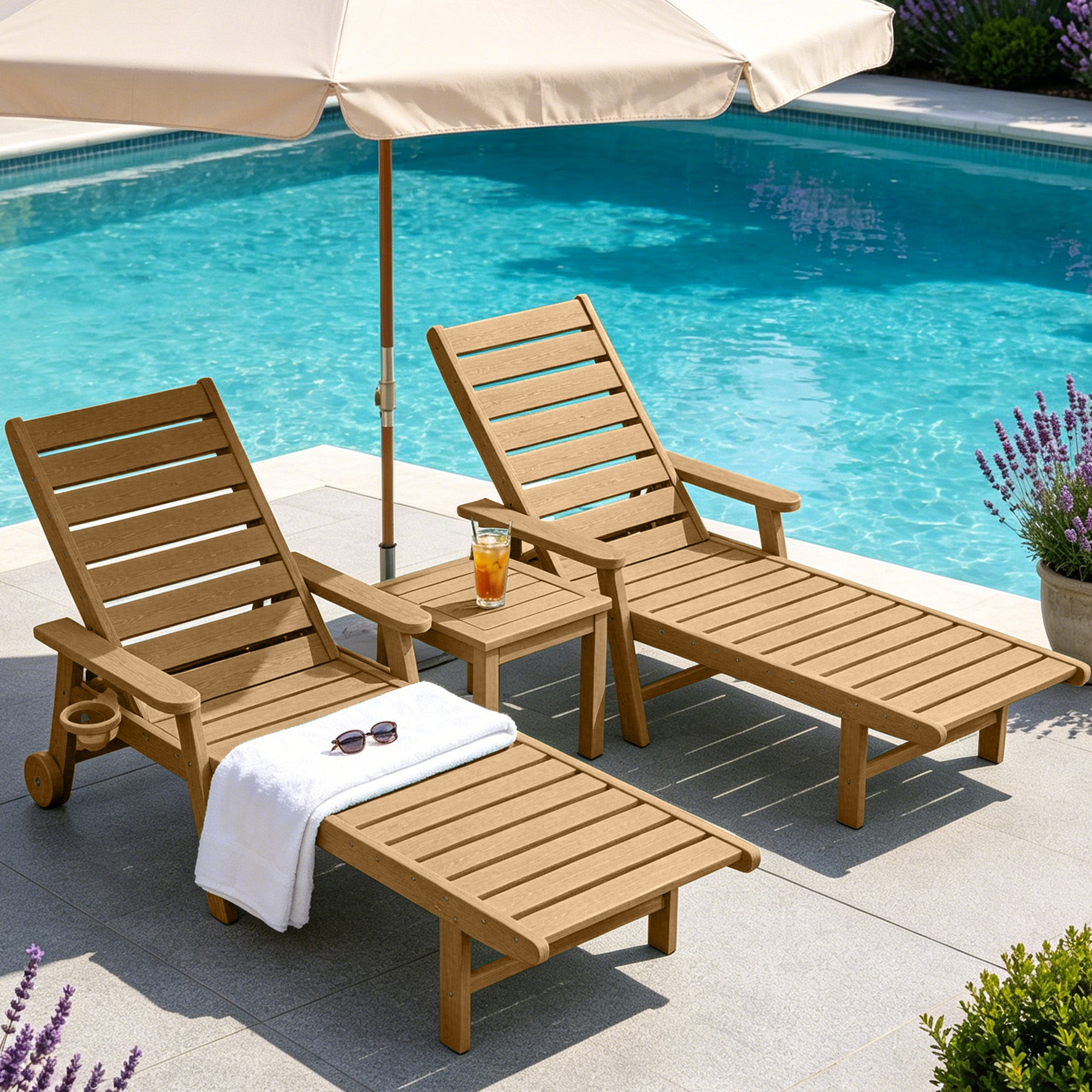 Easthome Adjustable Patio Chaise Lounge, Waterproof & Lightweight Outdoor Recliner for Poolside, Deck, Garden and Backyard