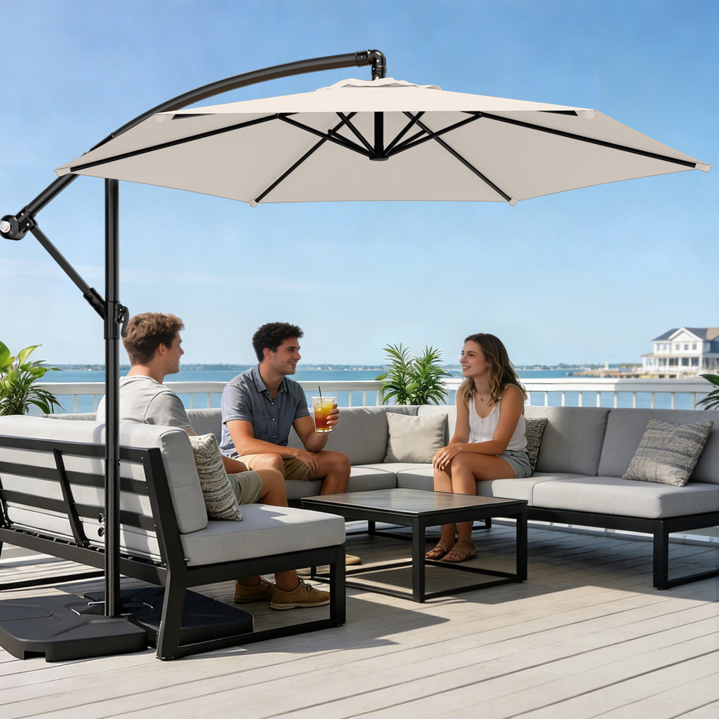 Easthome 10ft Offset Hanging Market Patio Umbrella for Backyard, Poolside, Lawn and Garden w/Easy Tilt Adjustment, Polyester Shade, 6 Ribs