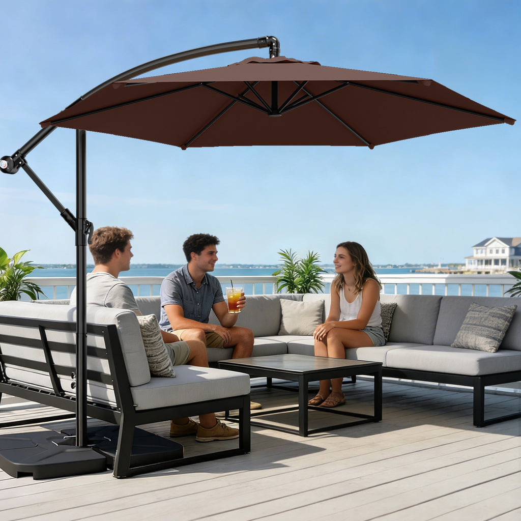 Easthome 10ft Offset Hanging Market Patio Umbrella for Backyard, Poolside, Lawn and Garden w/Easy Tilt Adjustment, Polyester Shade, 6 Ribs