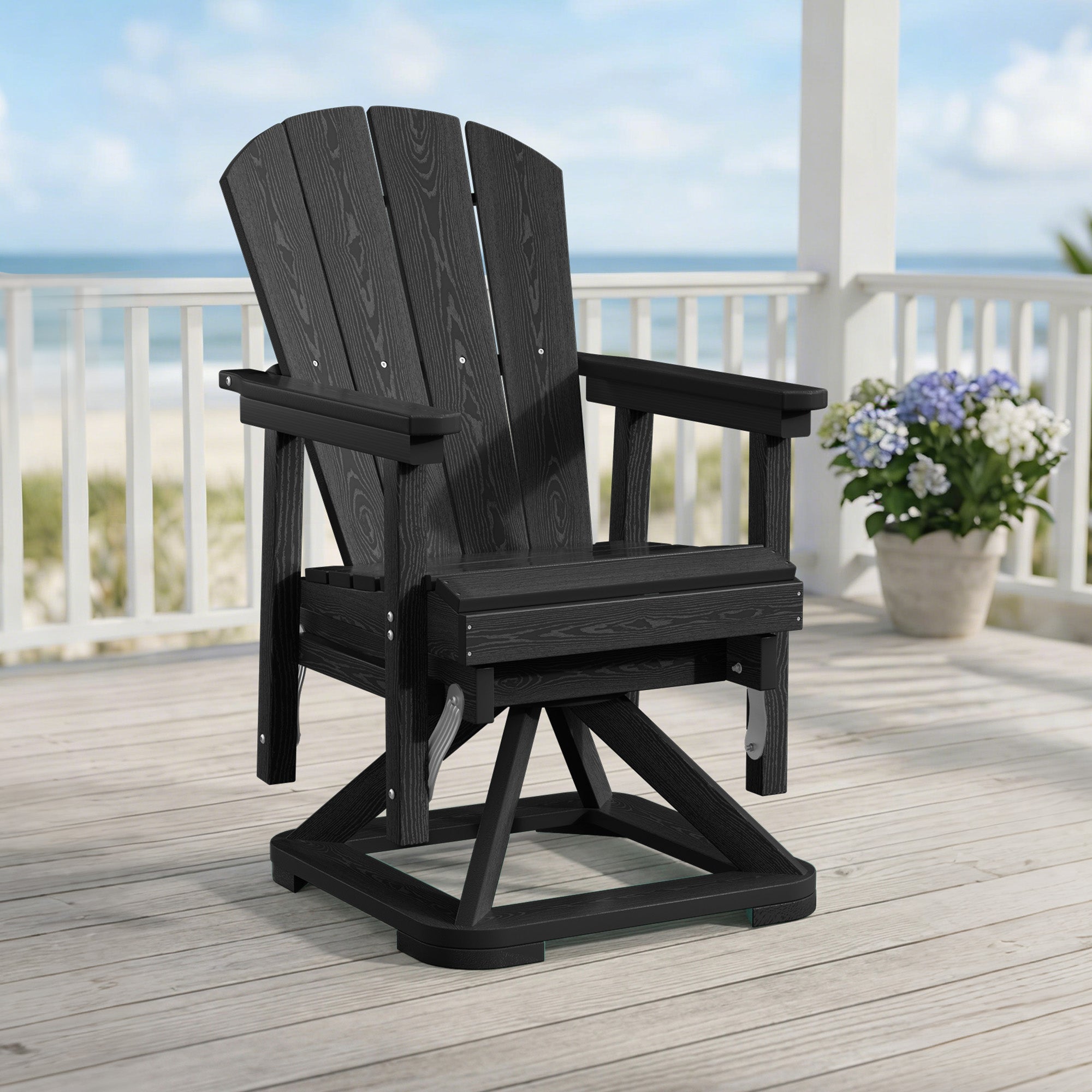 Easthome 360°Swivel Glider Adirondack Chair All-Weather HDPE Outdoor Rocking Chair with Ergonomic Backrest, Outdoor Swivel Rocker for Patio, Porch & Deck