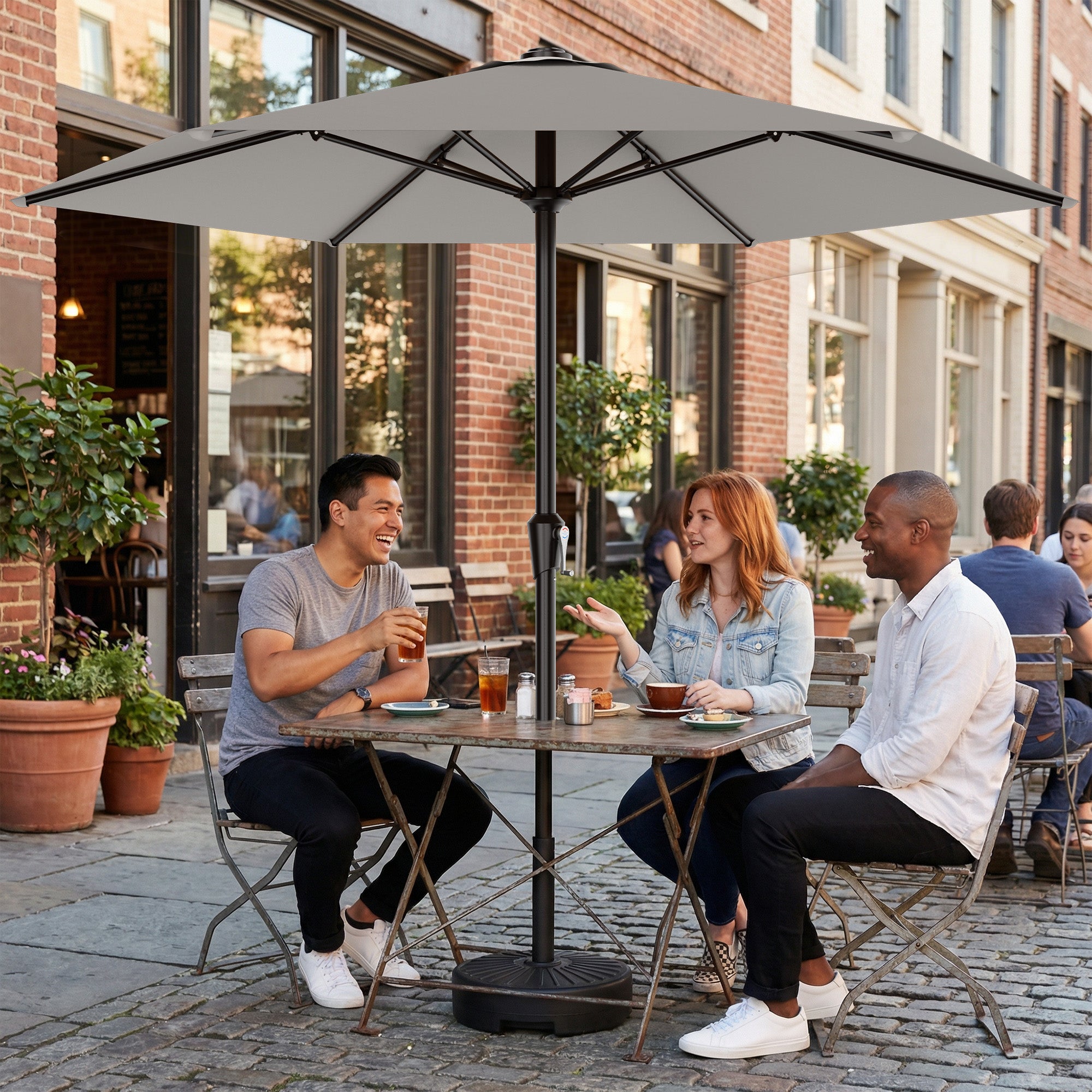 Easthome 9ft Patio Umbrella with Crank Lift System & 6 Sturdy Ribs Waterproof, Patio Table Umbrella Perfect for Poolside, Terrace, Beach and Outdoor Restaurant