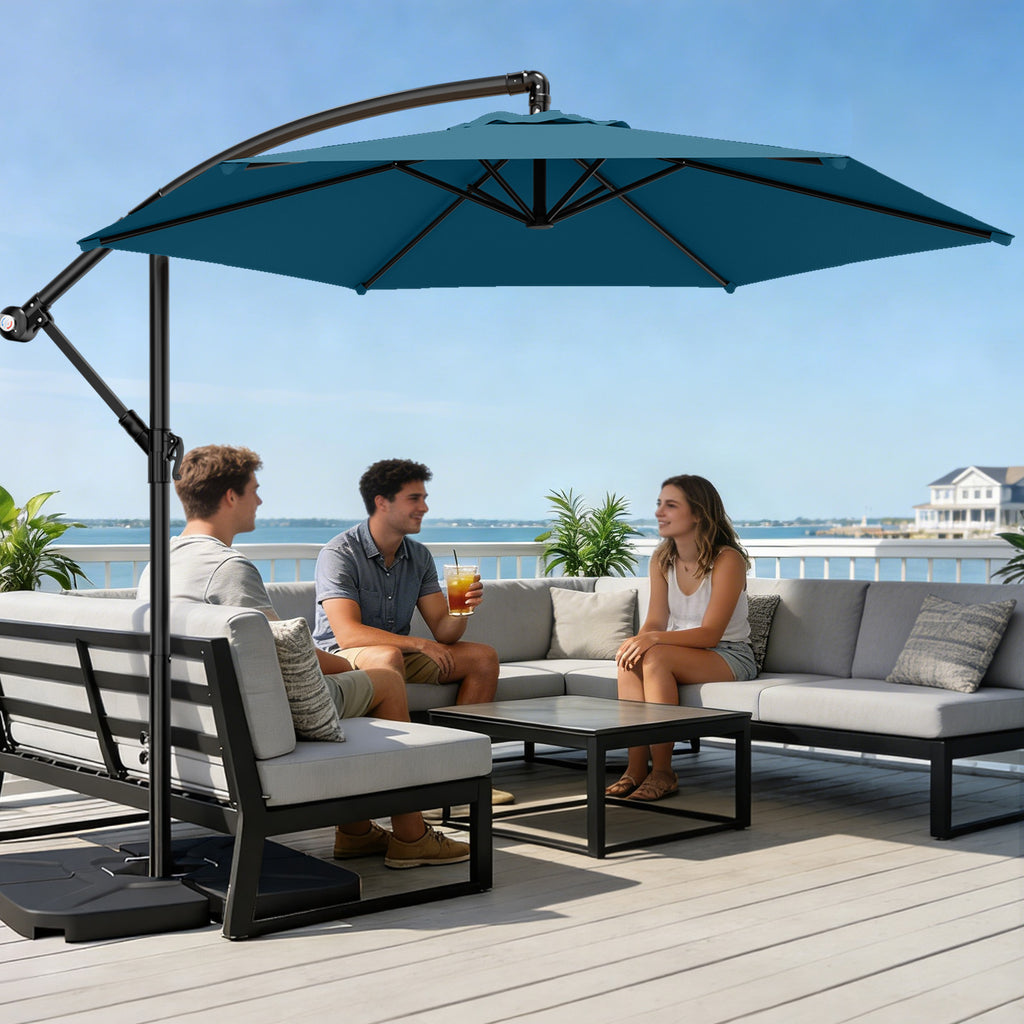Easthome 10ft Offset Hanging Market Patio Umbrella for Backyard, Poolside, Lawn and Garden w/Easy Tilt Adjustment, Polyester Shade, 6 Ribs