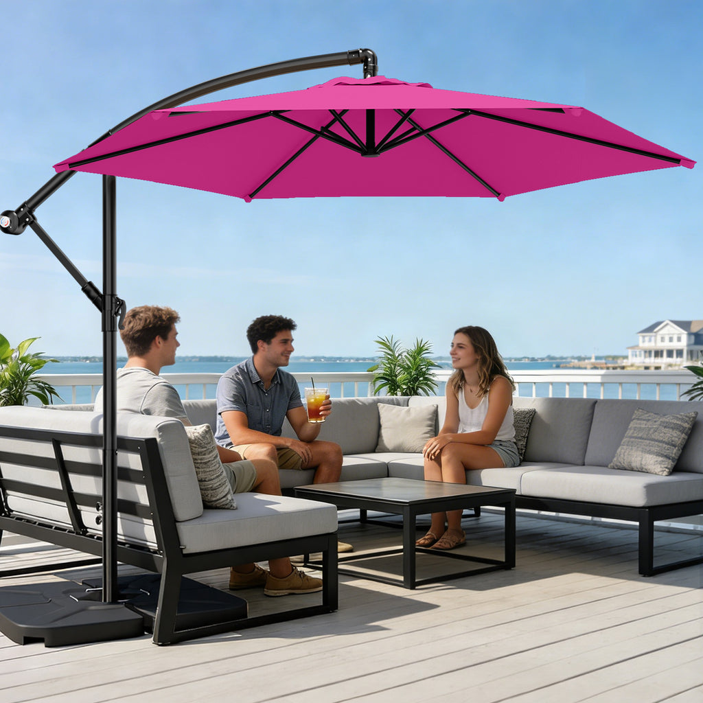 Easthome 10ft Offset Hanging Market Patio Umbrella for Backyard, Poolside, Lawn and Garden w/Easy Tilt Adjustment, Polyester Shade, 6 Ribs