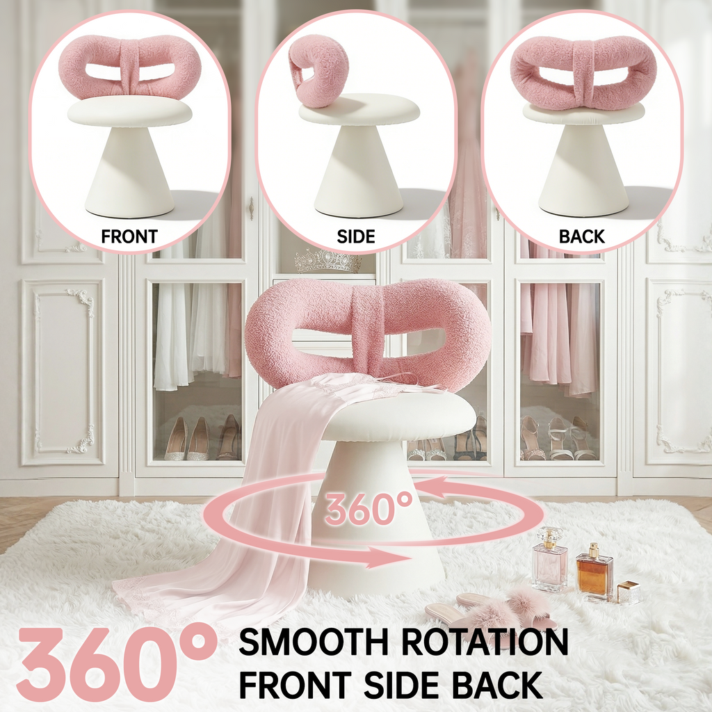 Easthome 360°Swivel Vanity Stool, Stain-Proof, Waterproof Round Bowtie Back Makeup Chair for Bedroom, Living Room, Vanity Room, Study