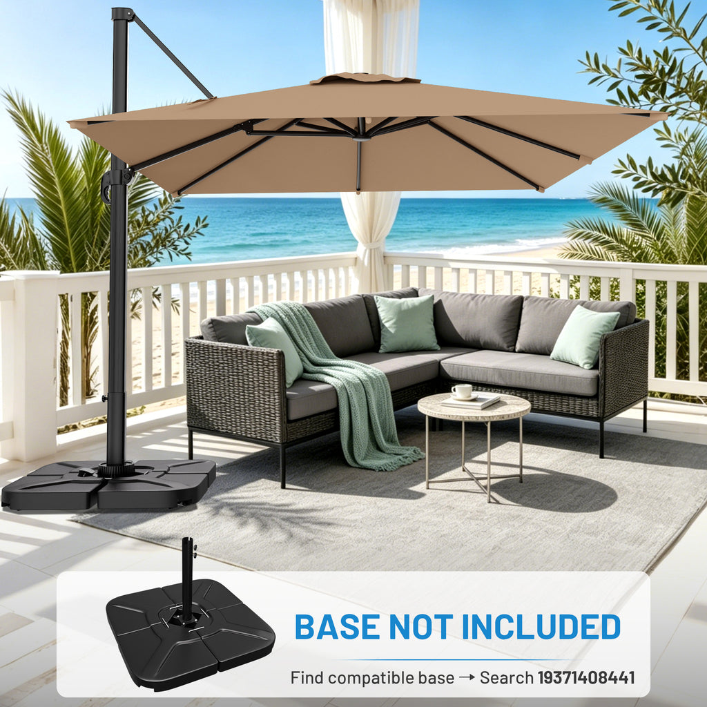Easthome 10 × 10FT Square Cantilever Patio Umbrella, 360° Rotating Offset Umbrella with Crank, 8 ribs, Outdoor Hanging Roman Umbrella for Garden Deck Backyard