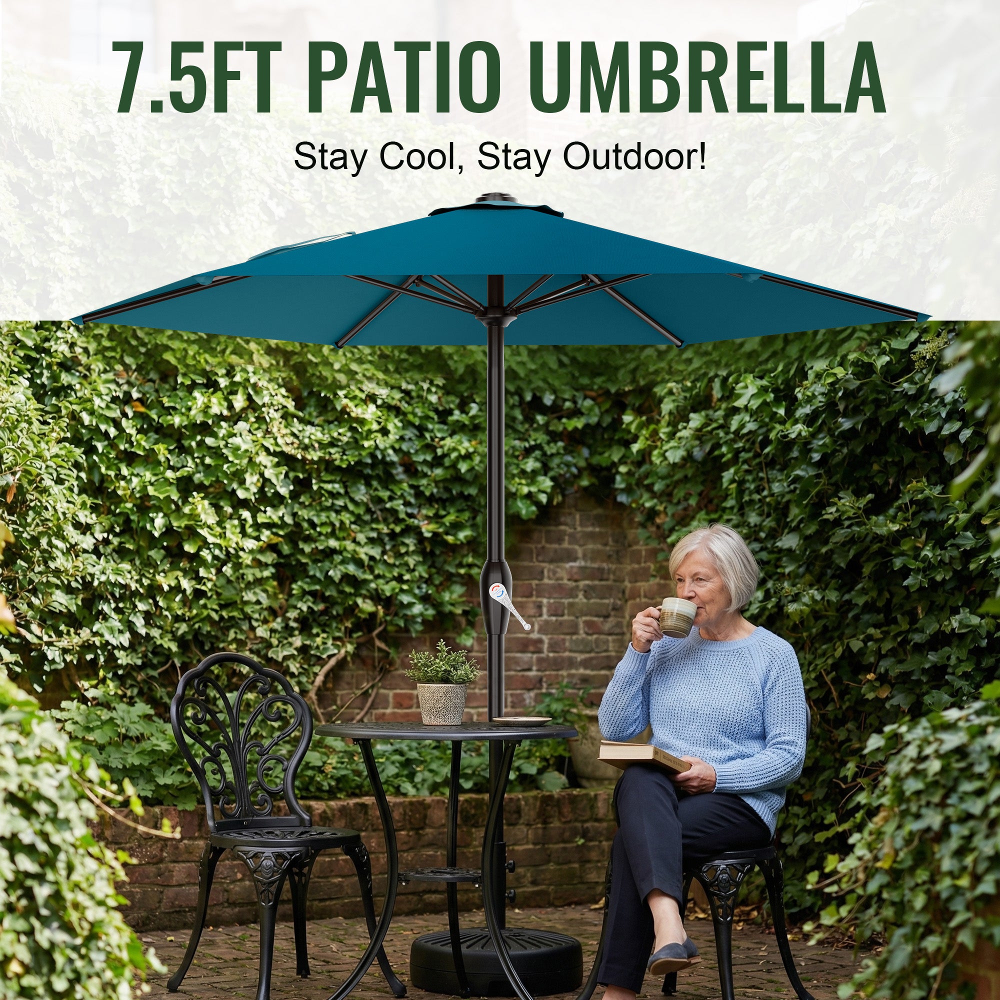 Easthome 7.5' Patio Umbrella Outdoor Table Market Umbrella with Smooth Crank handle, 6 Ribs, Backyard, Poolside, Garden