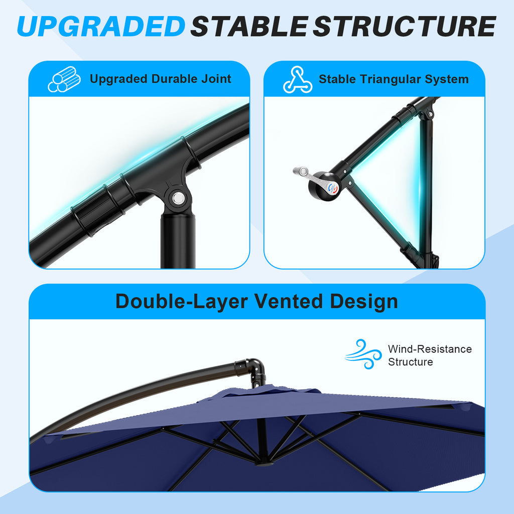 Easthome 10ft Offset Hanging Market Patio Umbrella for Backyard, Poolside, Lawn and Garden w/Easy Tilt Adjustment, Polyester Shade, 6 Ribs