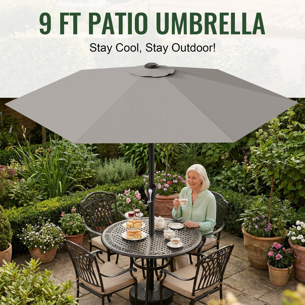 Easthome 9ft Patio Umbrella with Crank Lift System & 6 Sturdy Ribs Waterproof, Patio Table Umbrella Perfect for Poolside, Terrace, Beach and Outdoor Restaurant