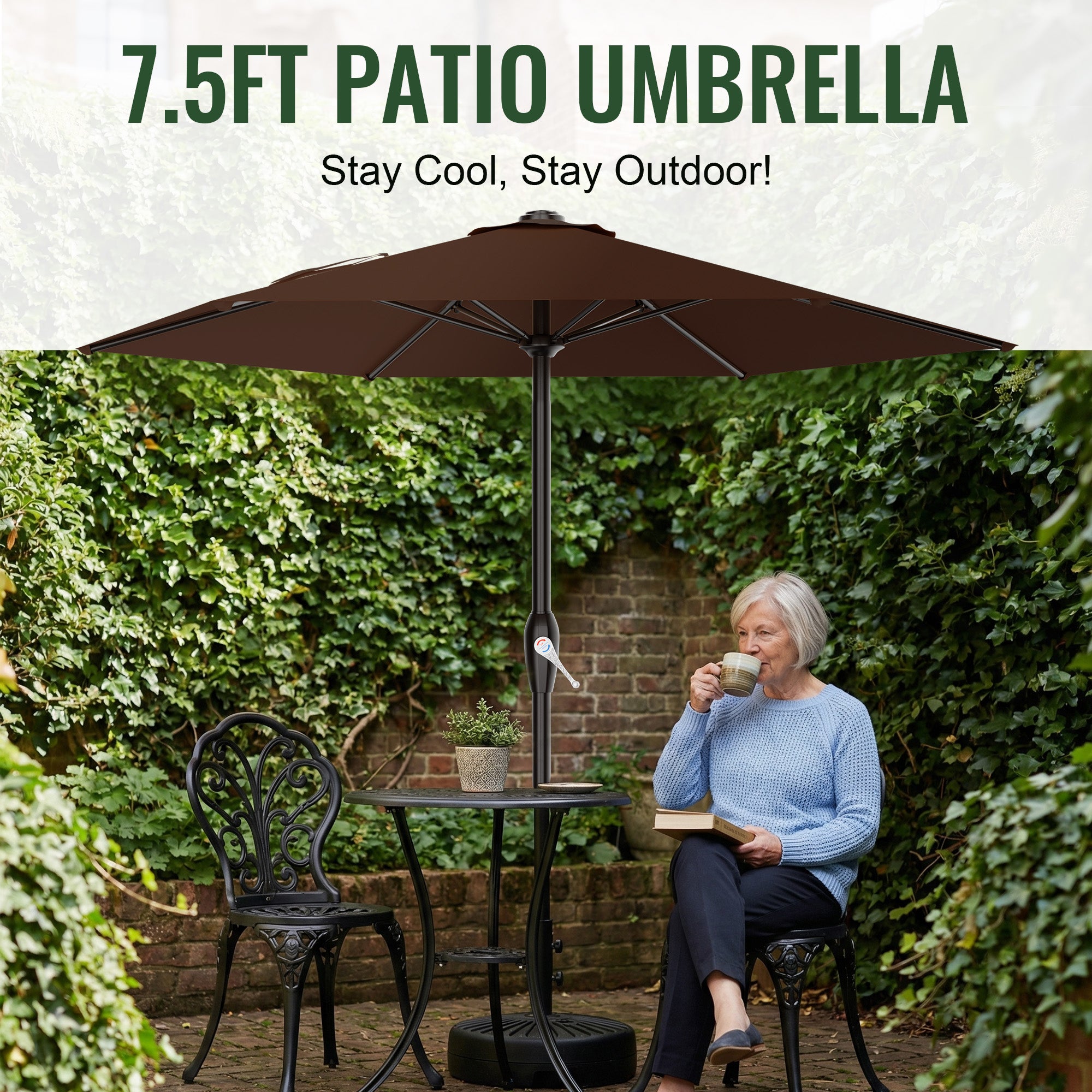 Easthome 7.5' Patio Umbrella Outdoor Table Market Umbrella with Smooth Crank handle, 6 Ribs, Backyard, Poolside, Garden
