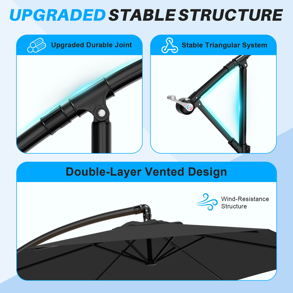 Easthome 10ft Offset Hanging Market Patio Umbrella for Backyard, Poolside, Lawn and Garden w/Easy Tilt Adjustment, Polyester Shade, 6 Ribs