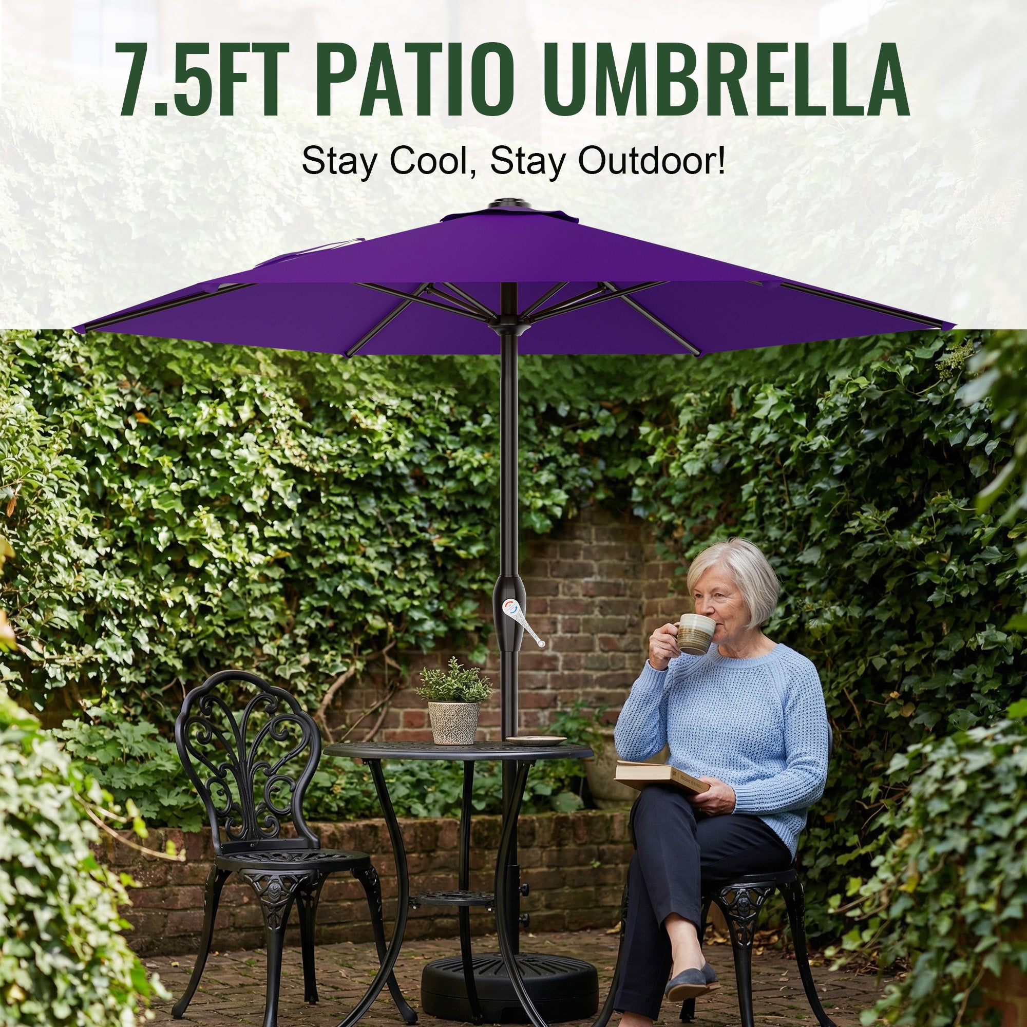 Easthome 7.5' Patio Umbrella Outdoor Table Market Umbrella with Smooth Crank handle, 6 Ribs, Backyard, Poolside, Garden