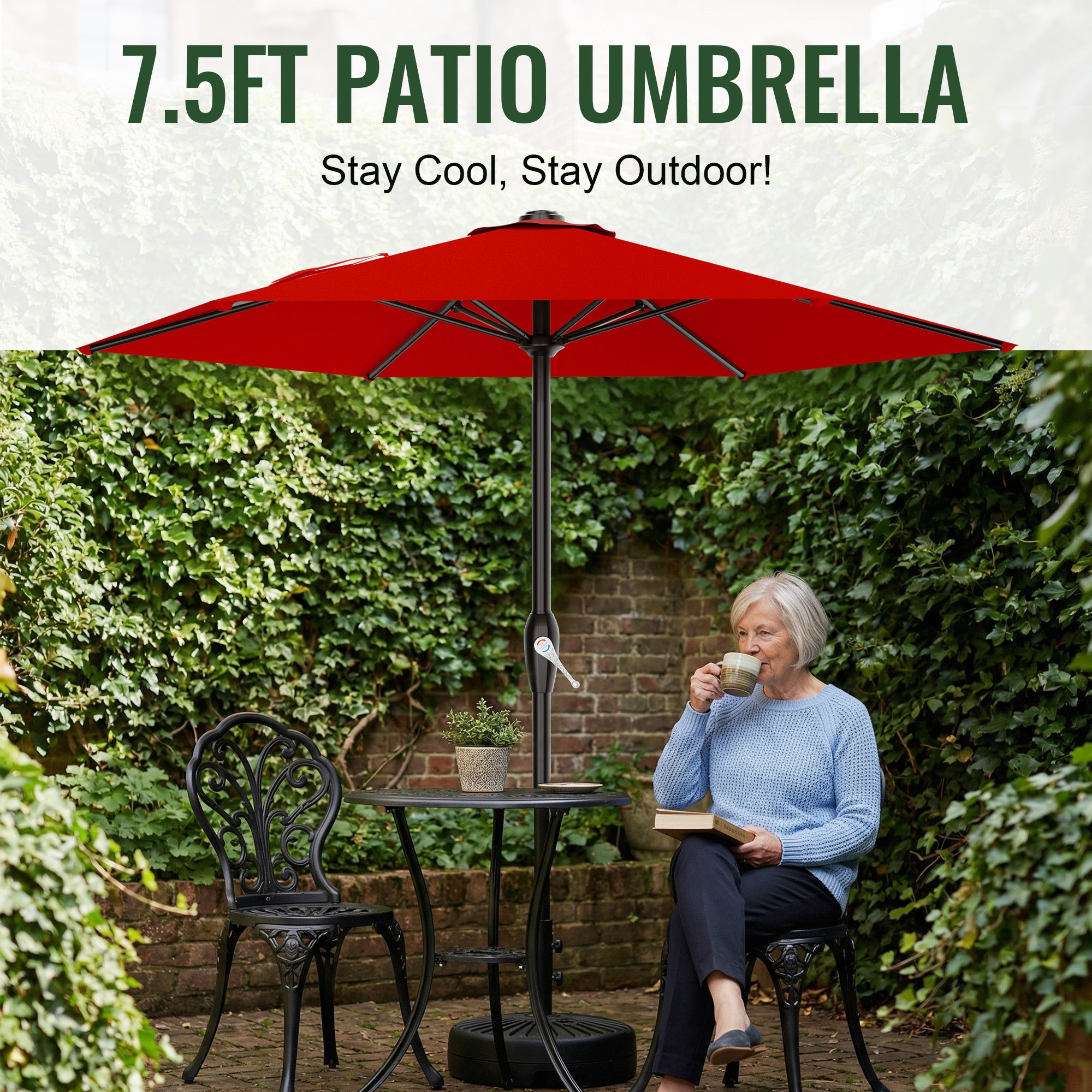 Easthome 7.5' Patio Umbrella Outdoor Table Market Umbrella with Smooth Crank handle, 6 Ribs, Backyard, Poolside, Garden