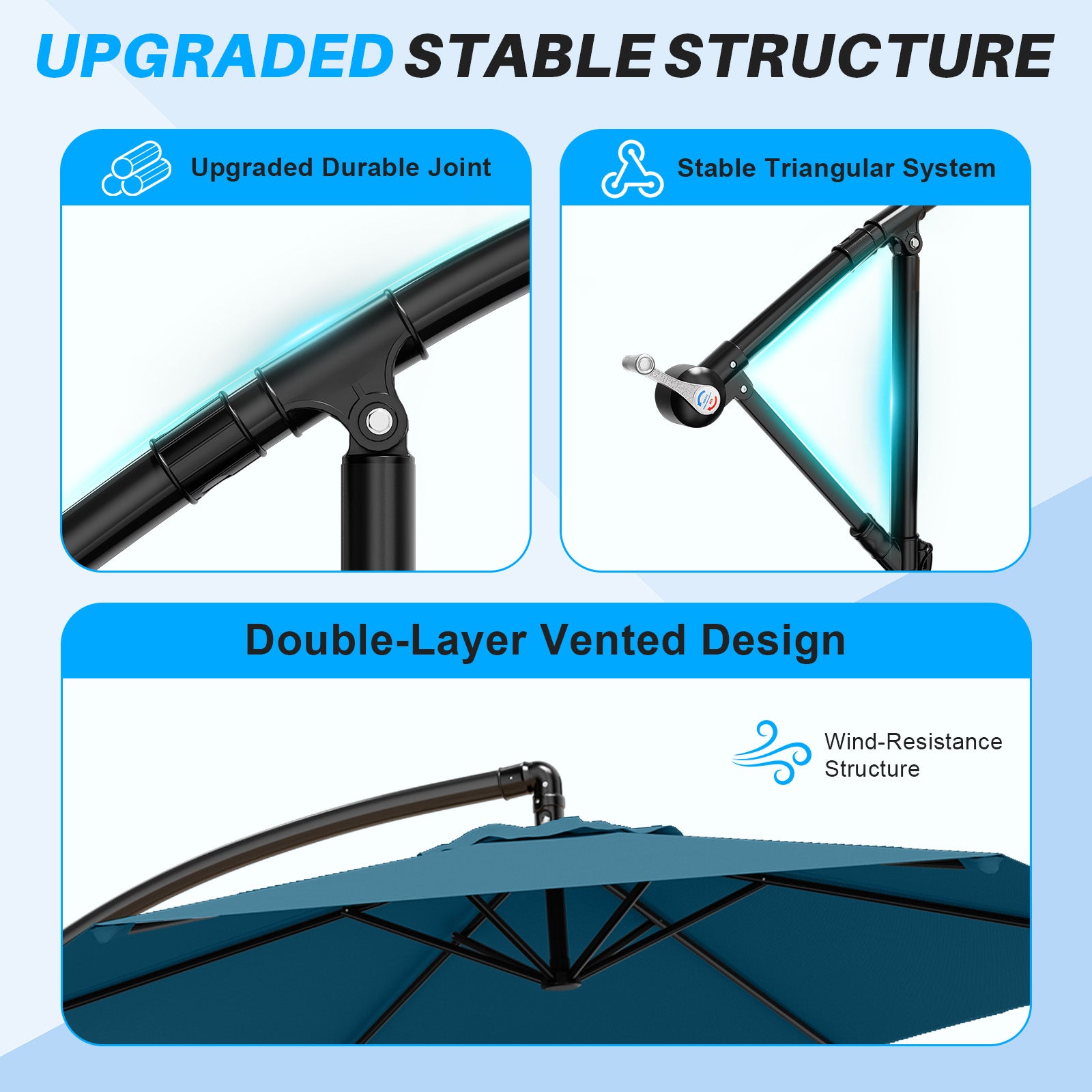 Easthome 10ft Offset Hanging Market Patio Umbrella for Backyard, Poolside, Lawn and Garden w/Easy Tilt Adjustment, Polyester Shade, 6 Ribs