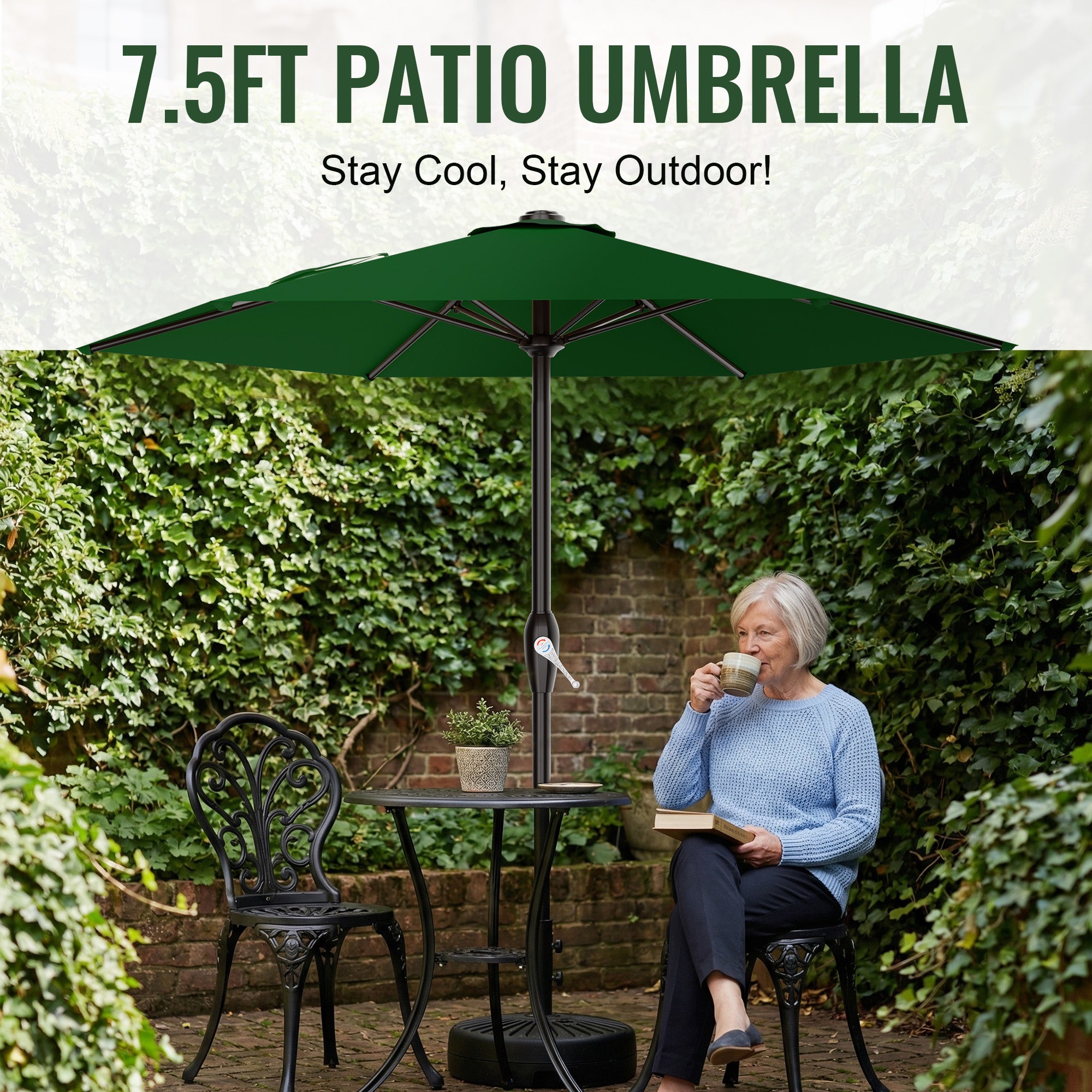 Easthome 7.5' Patio Umbrella Outdoor Table Market Umbrella with Smooth Crank handle, 6 Ribs, Backyard, Poolside, Garden