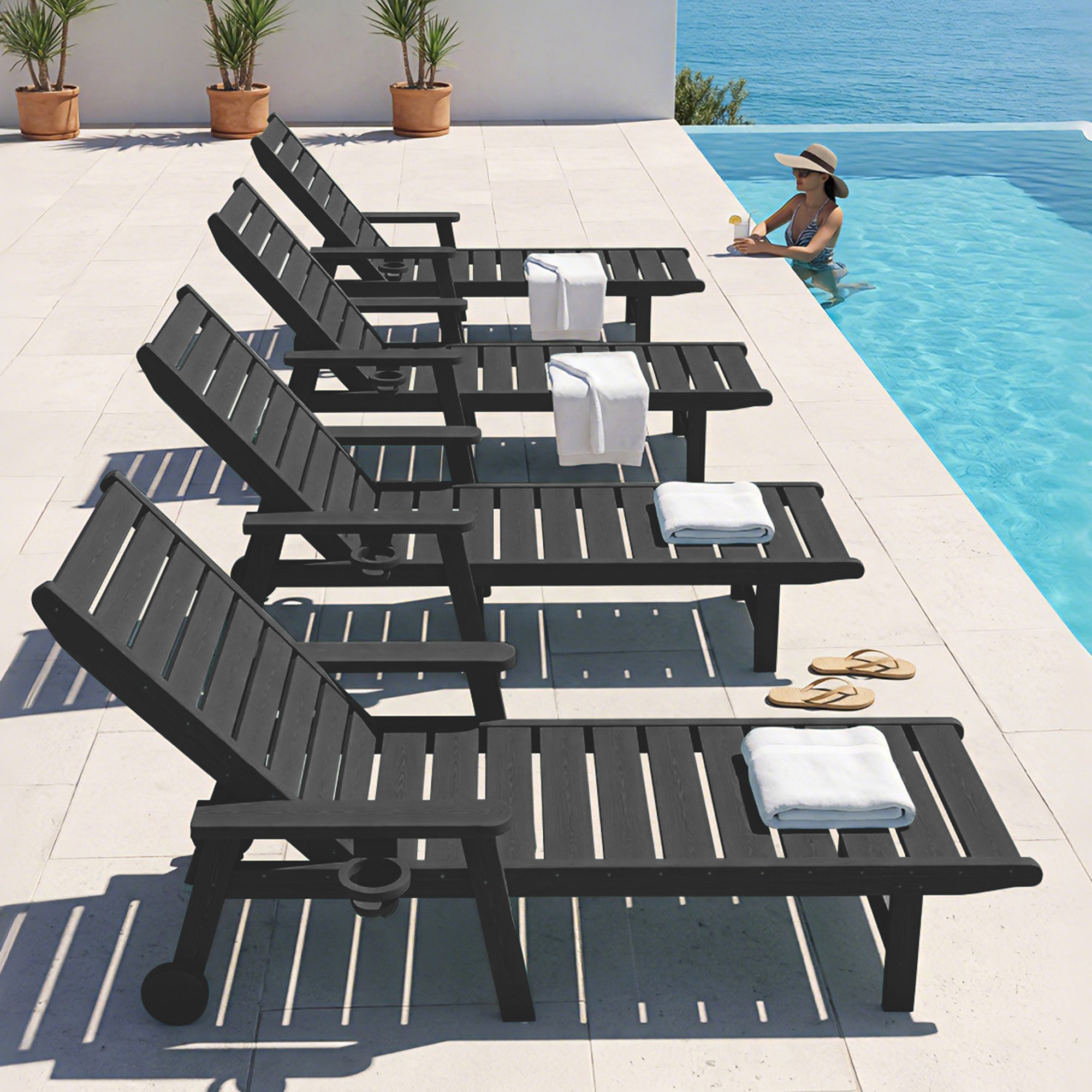 Easthome Adjustable Patio Chaise Lounge, Waterproof & Lightweight Outdoor Recliner for Poolside, Deck, Garden and Backyard