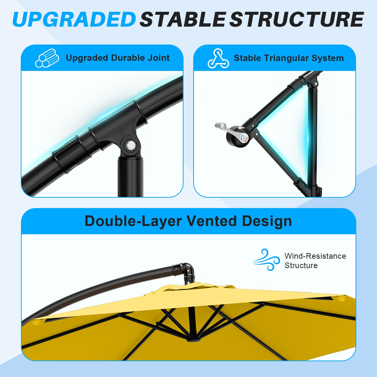 Easthome 10ft Offset Hanging Market Patio Umbrella for Backyard, Poolside, Lawn and Garden w/Easy Tilt Adjustment, Polyester Shade, 6 Ribs