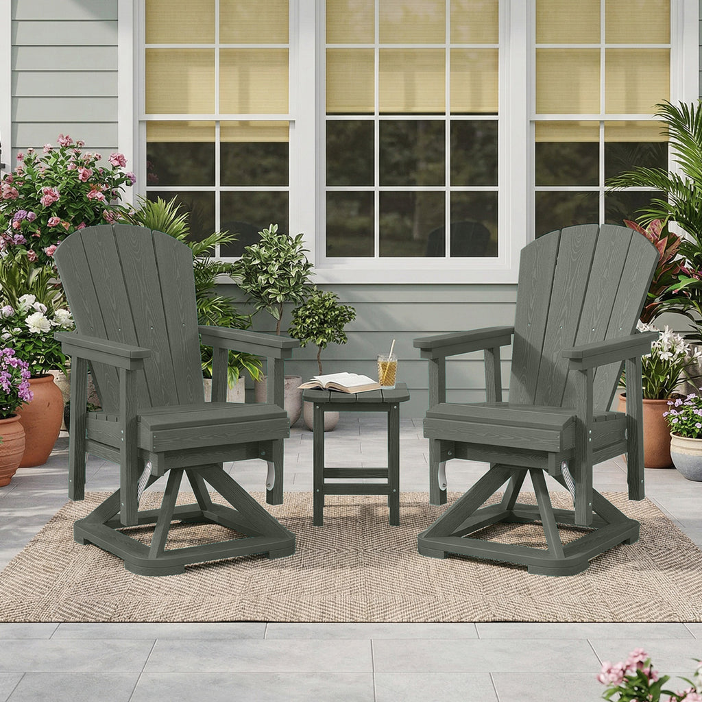 Easthome 360°Swivel Glider Adirondack Chair All-Weather HDPE Outdoor Rocking Chair with Ergonomic Backrest, Outdoor Swivel Rocker for Patio, Porch & Deck