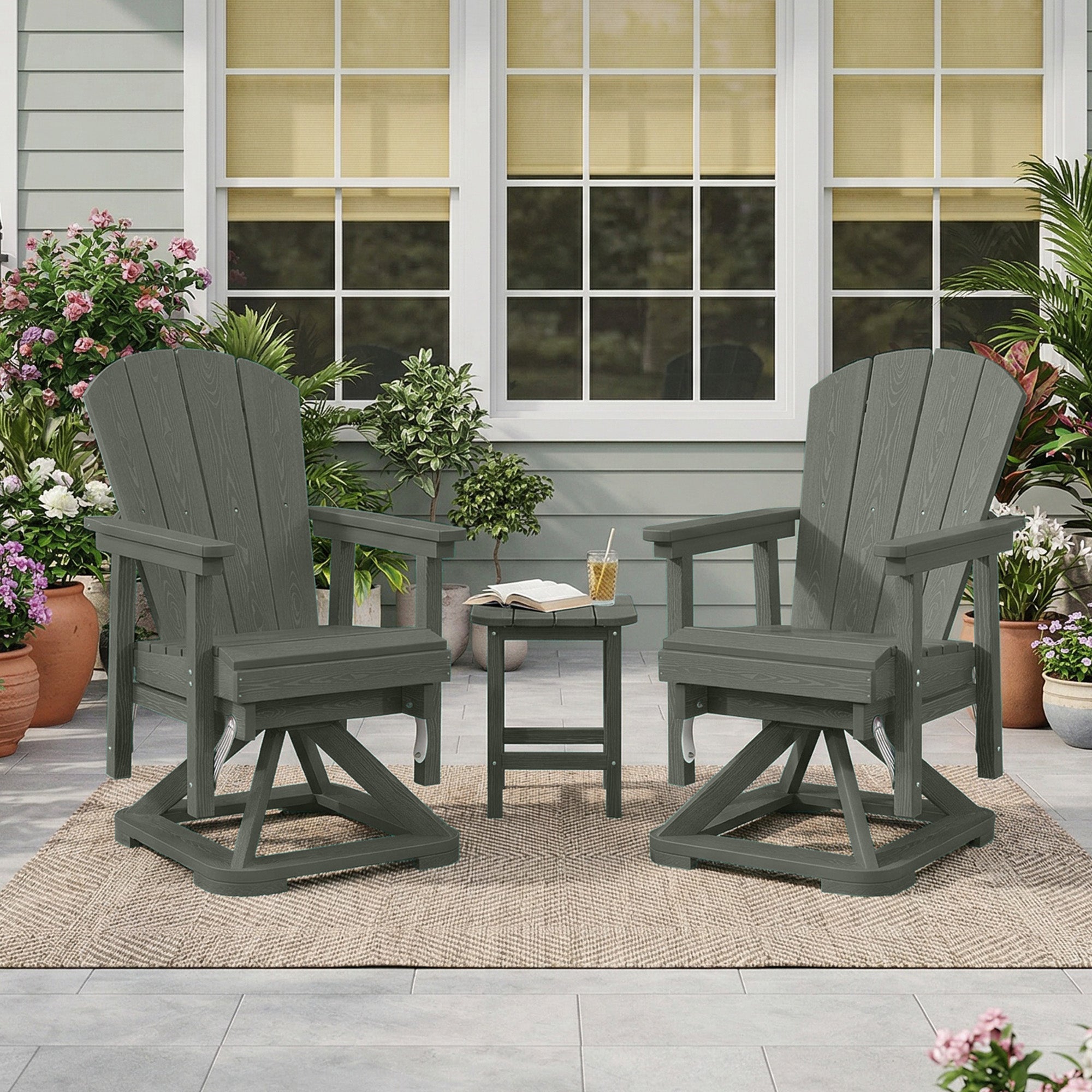 Easthome 360°Swivel Glider Adirondack Chair All-Weather HDPE Outdoor Rocking Chair with Ergonomic Backrest, Outdoor Swivel Rocker for Patio, Porch & Deck